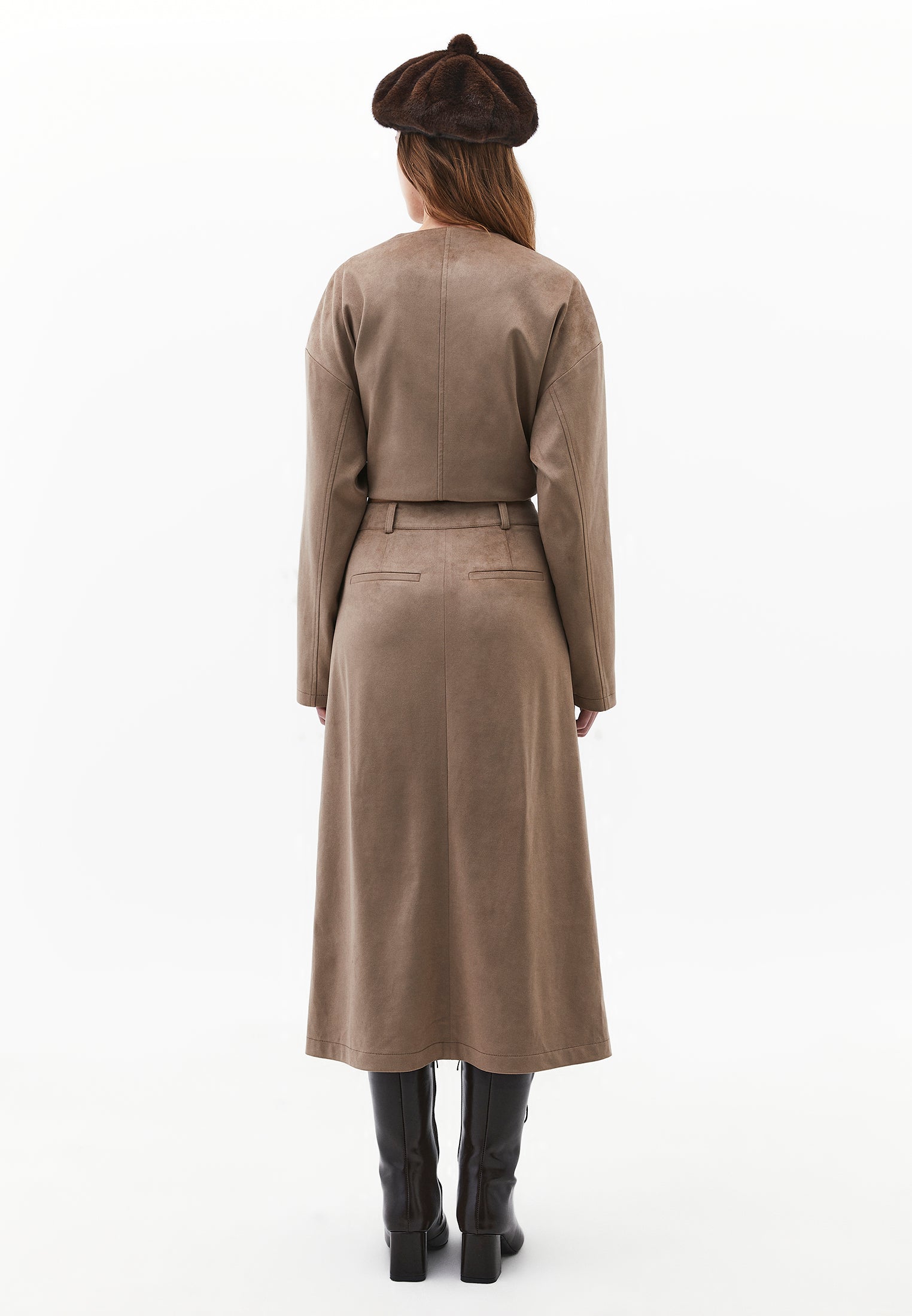 Slit Midi High Waist Skirt - DESERT TAUPE