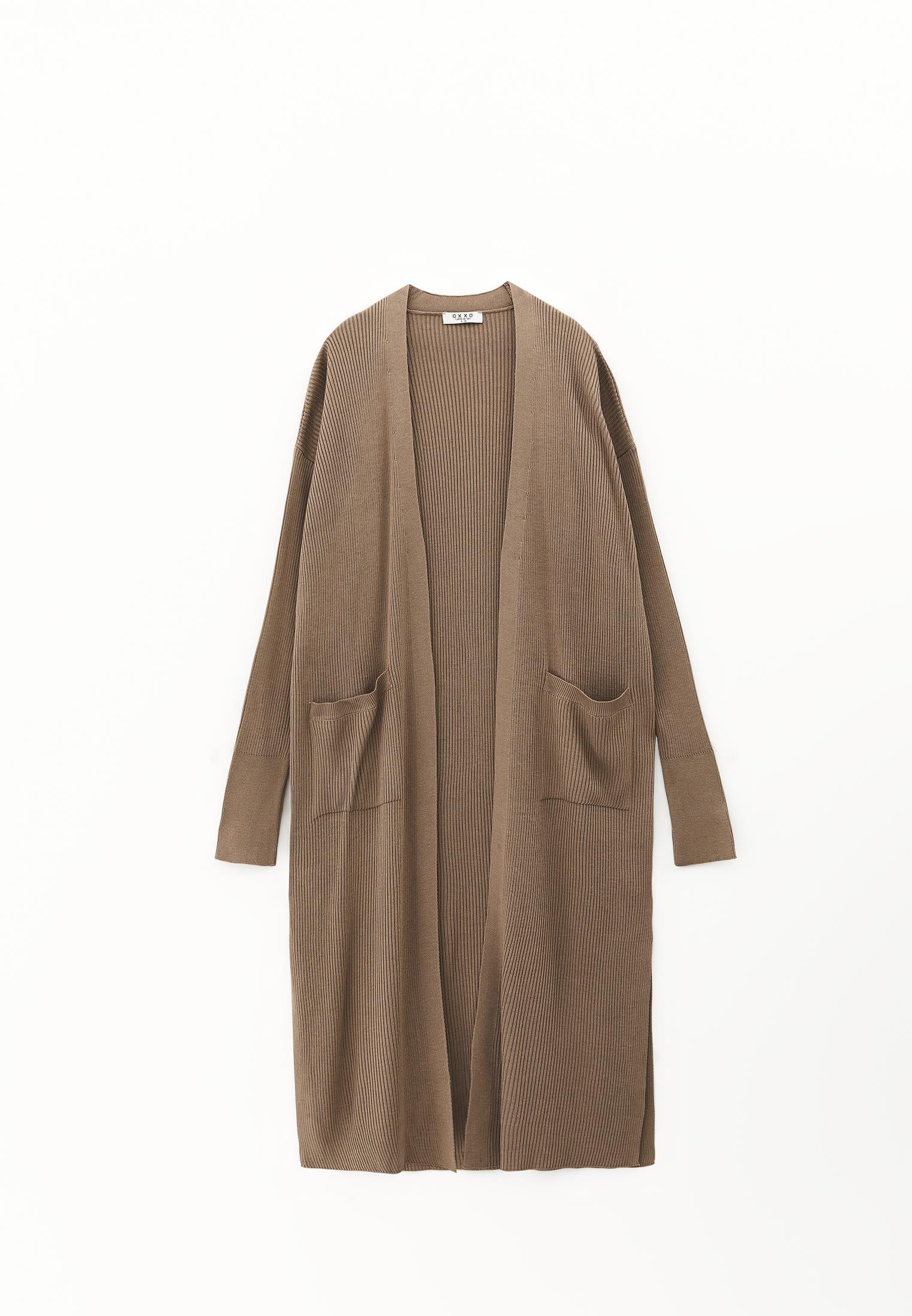 Ribbed Long Sleeve Cardigan - DESERT TAUPE