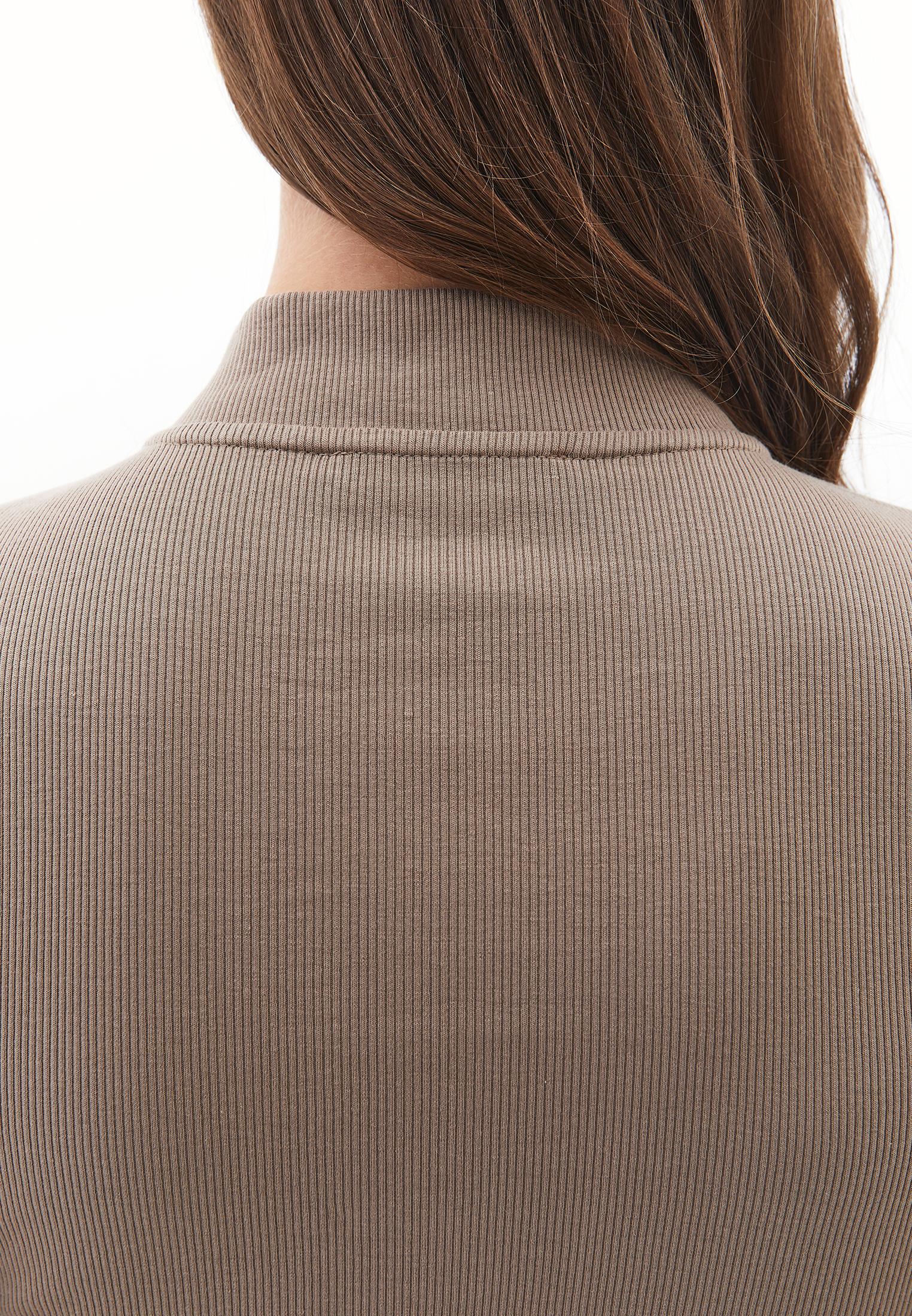 High Neck T-Shirt With Zipper Detail - DESERT TAUPE