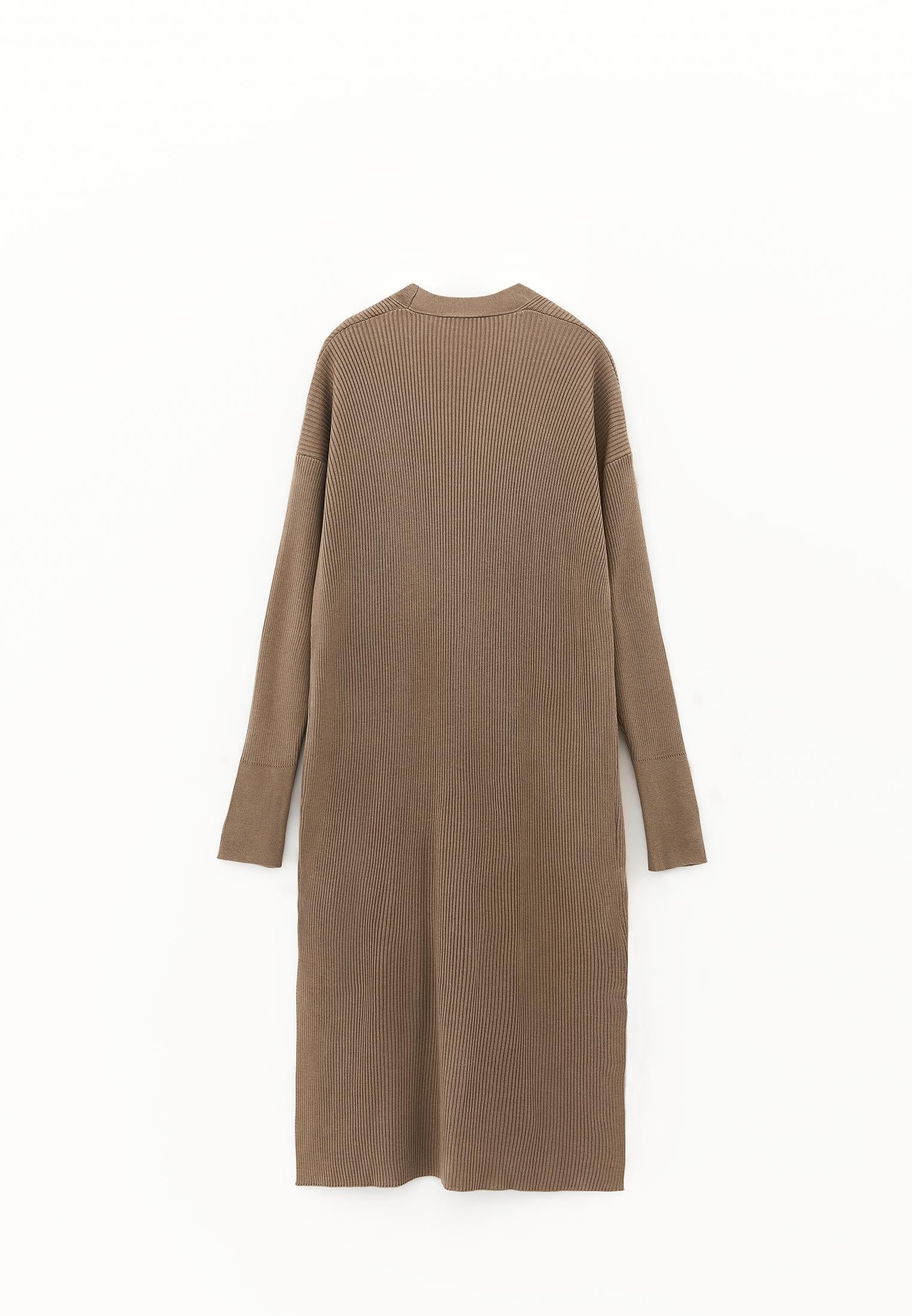 Ribbed Long Sleeve Cardigan - DESERT TAUPE