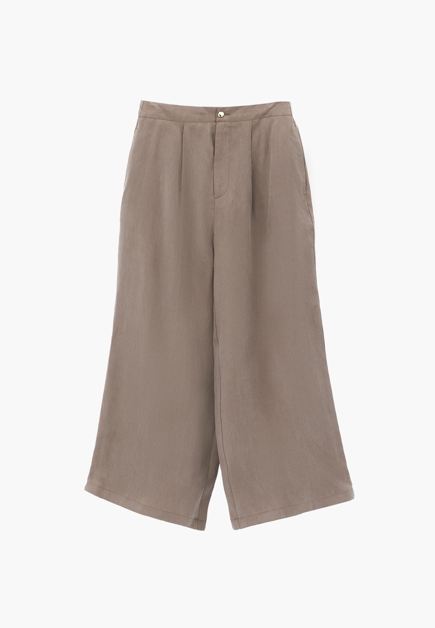 Ultra High Waist Straight Pants With Button Detail - DESERT TAUPE