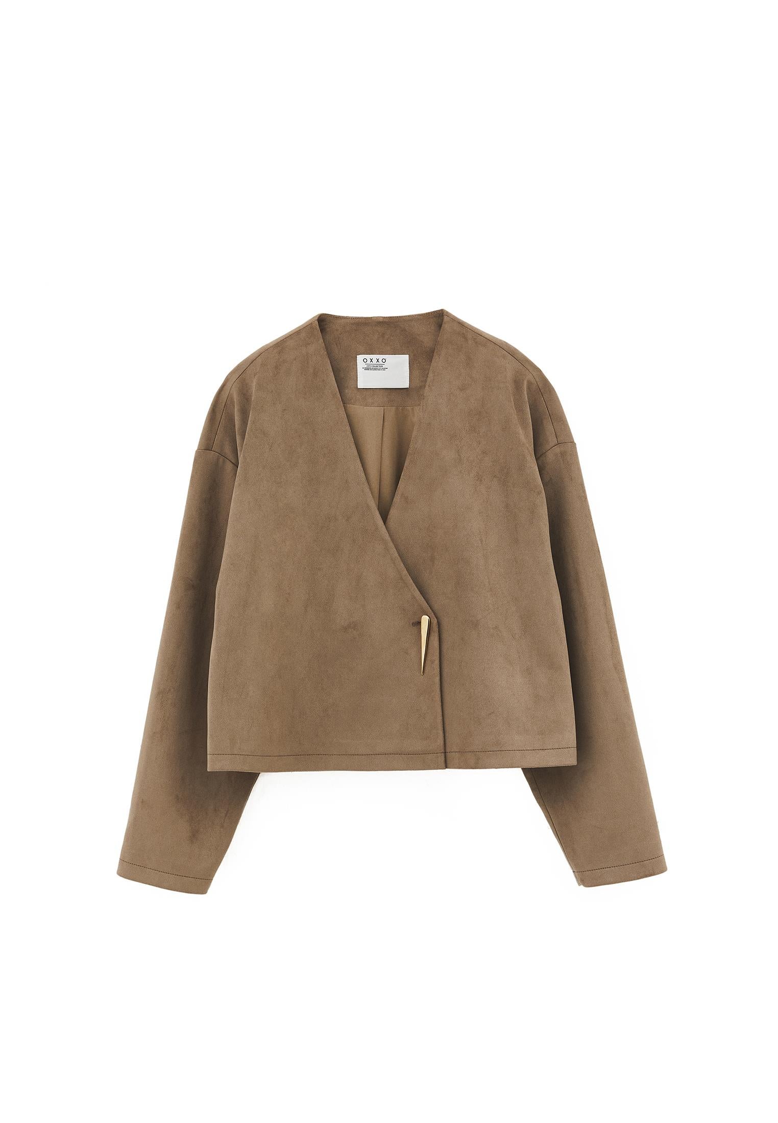 Oversize Double-Breasted Buckle Blazer - DESERT TAUPE