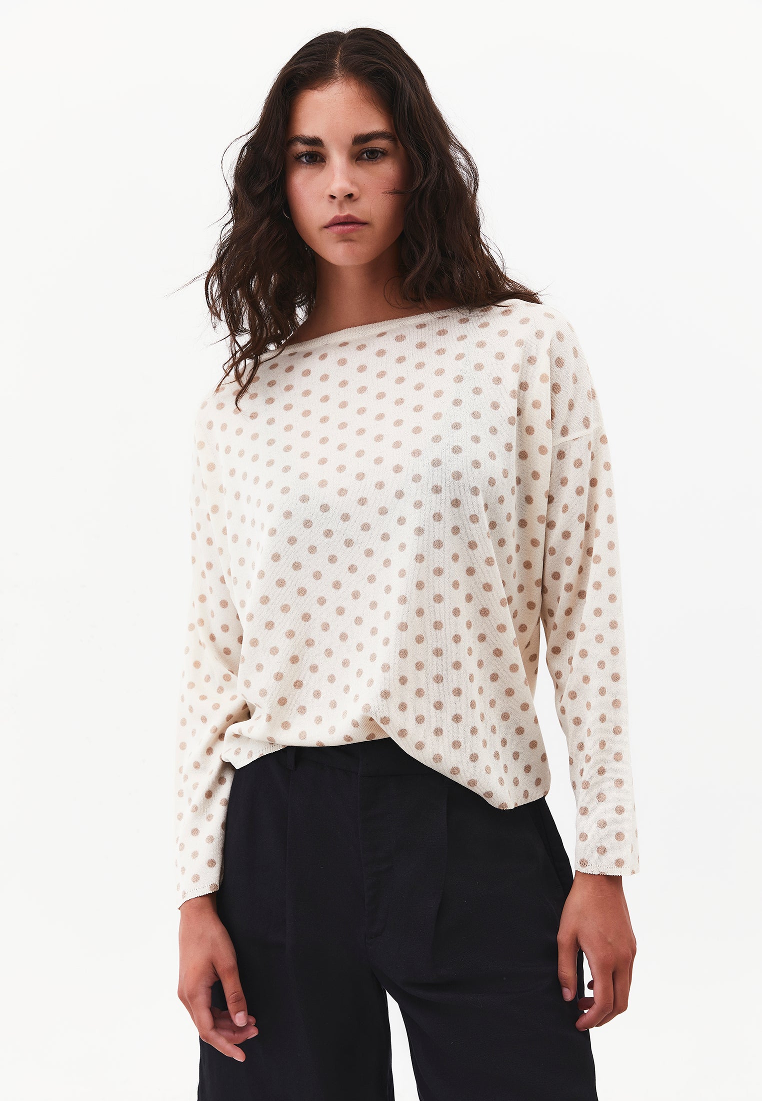 Boat Neck Knit Sweater - DOT COMB