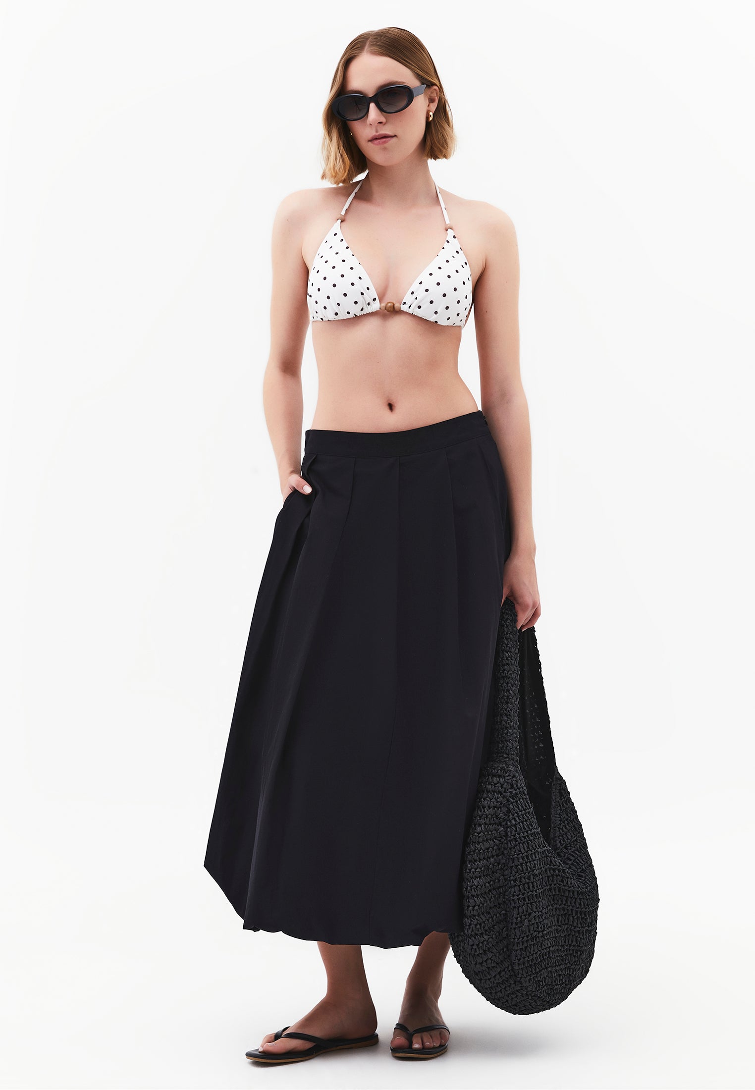 Beaded Printed Tie Bikini Top - DOT COMB