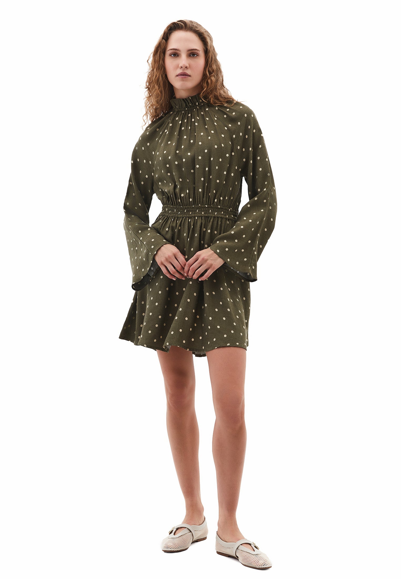 High Neck Printed Short Dress - DOT COMB