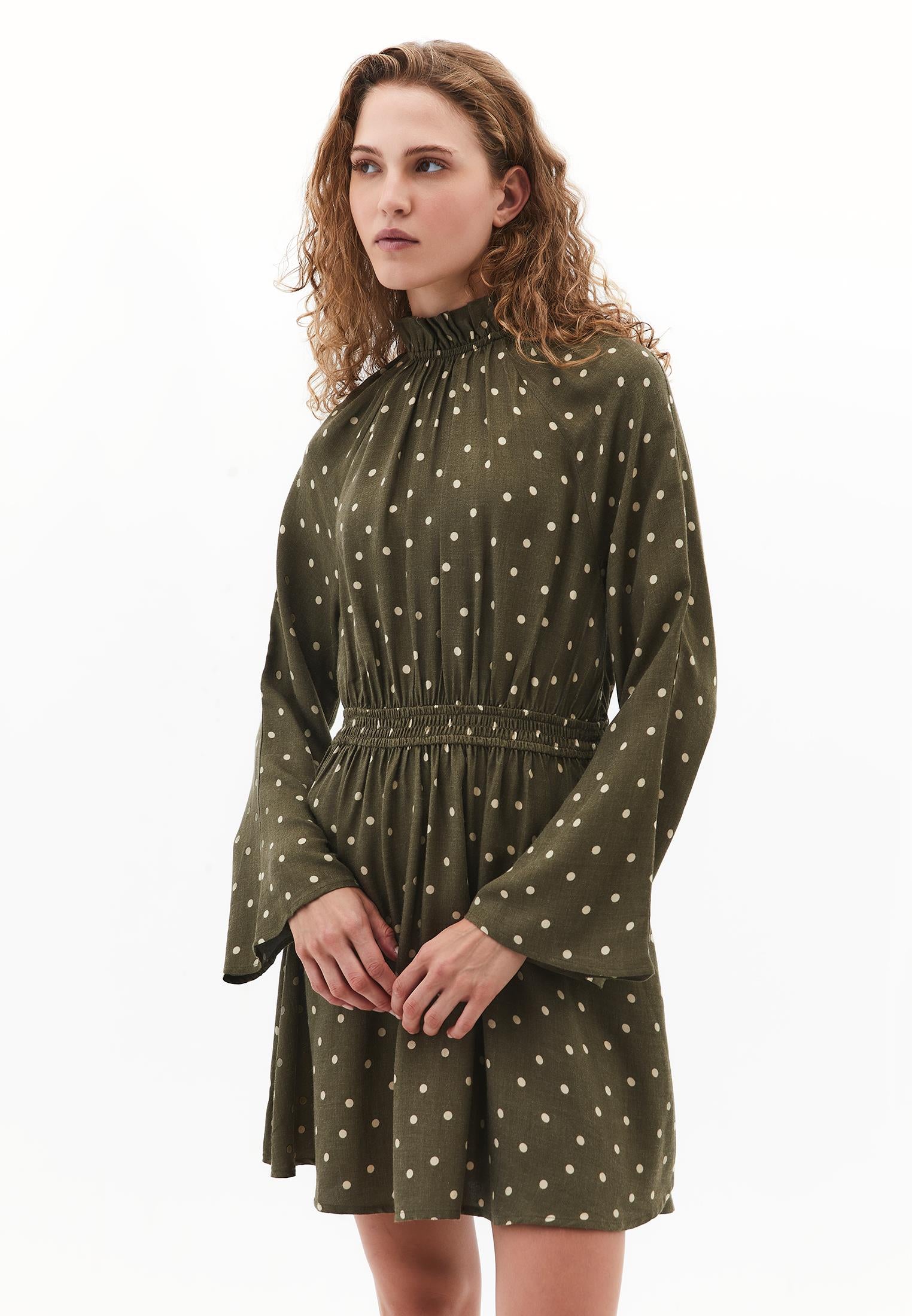 High Neck Printed Short Dress - DOT COMB