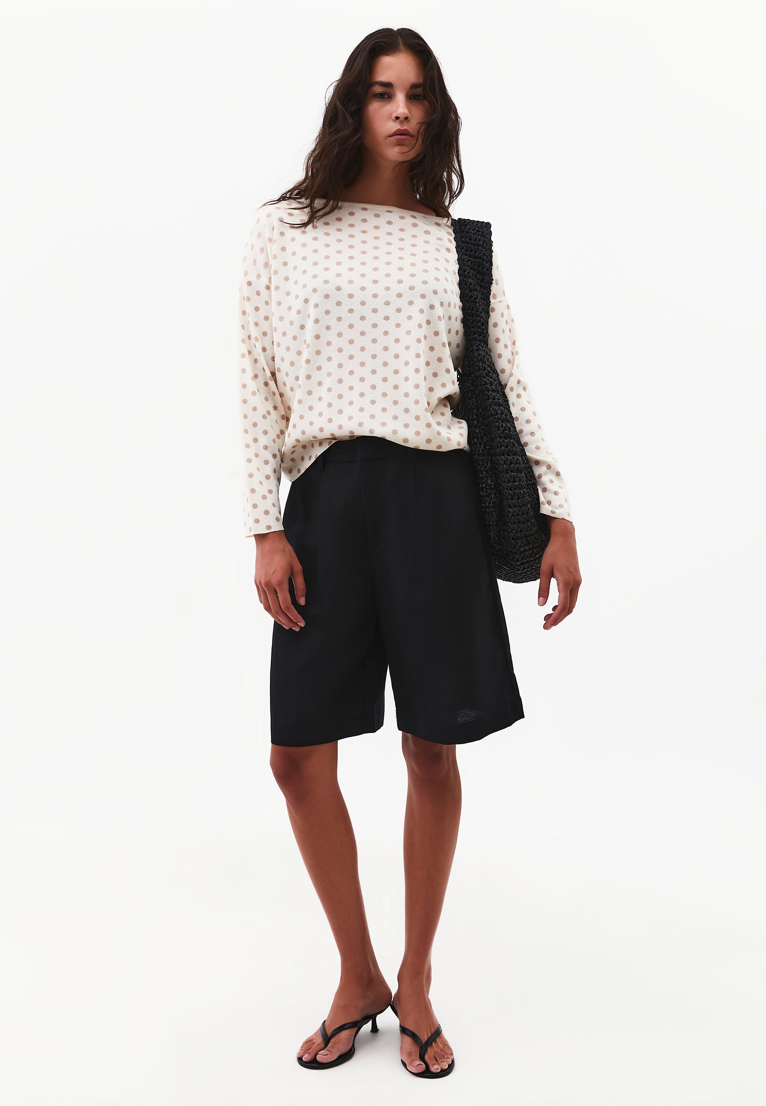 Boat Neck Knit Sweater - DOT COMB