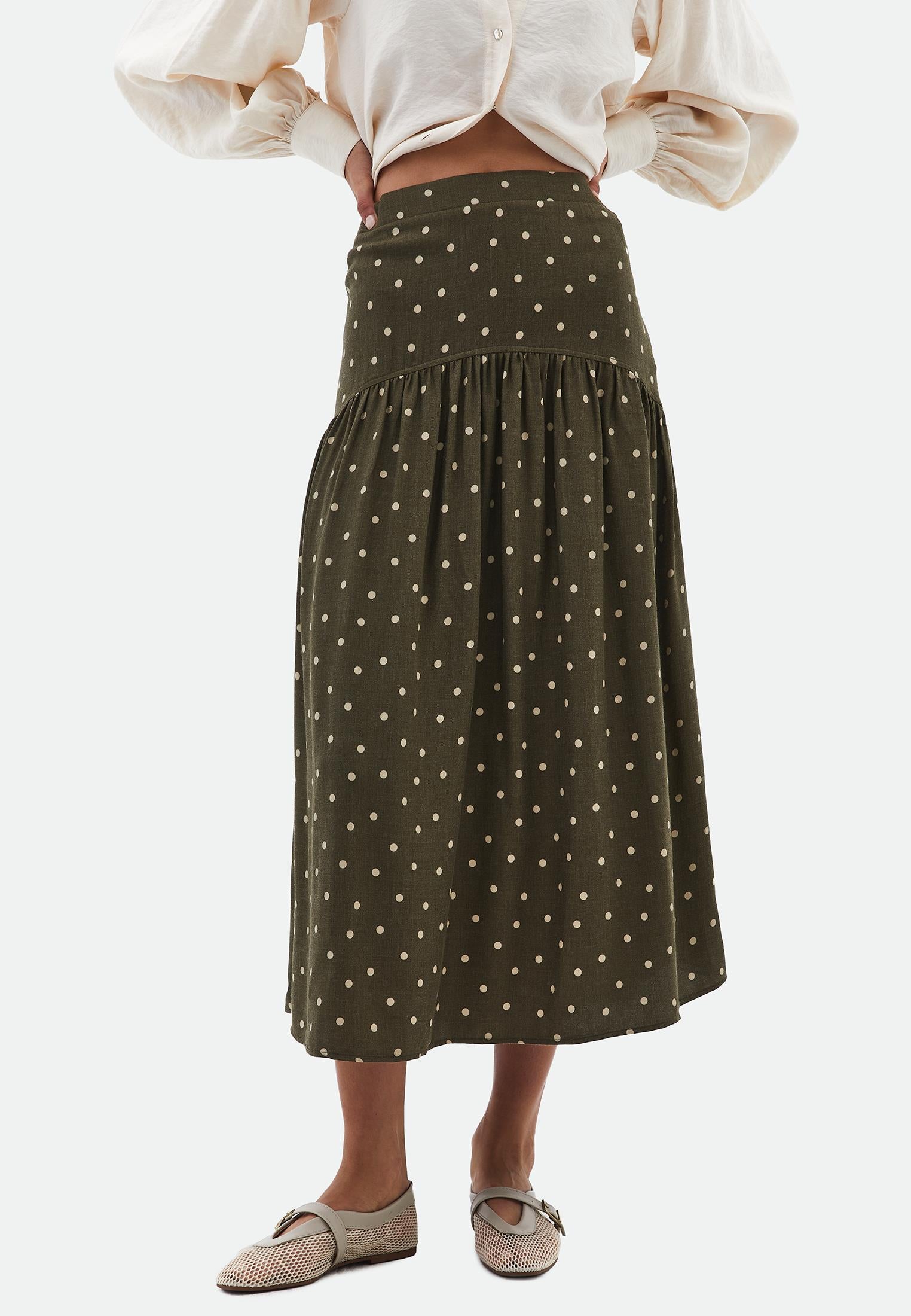 Printed Flared Midi Skirt - DOT COMB