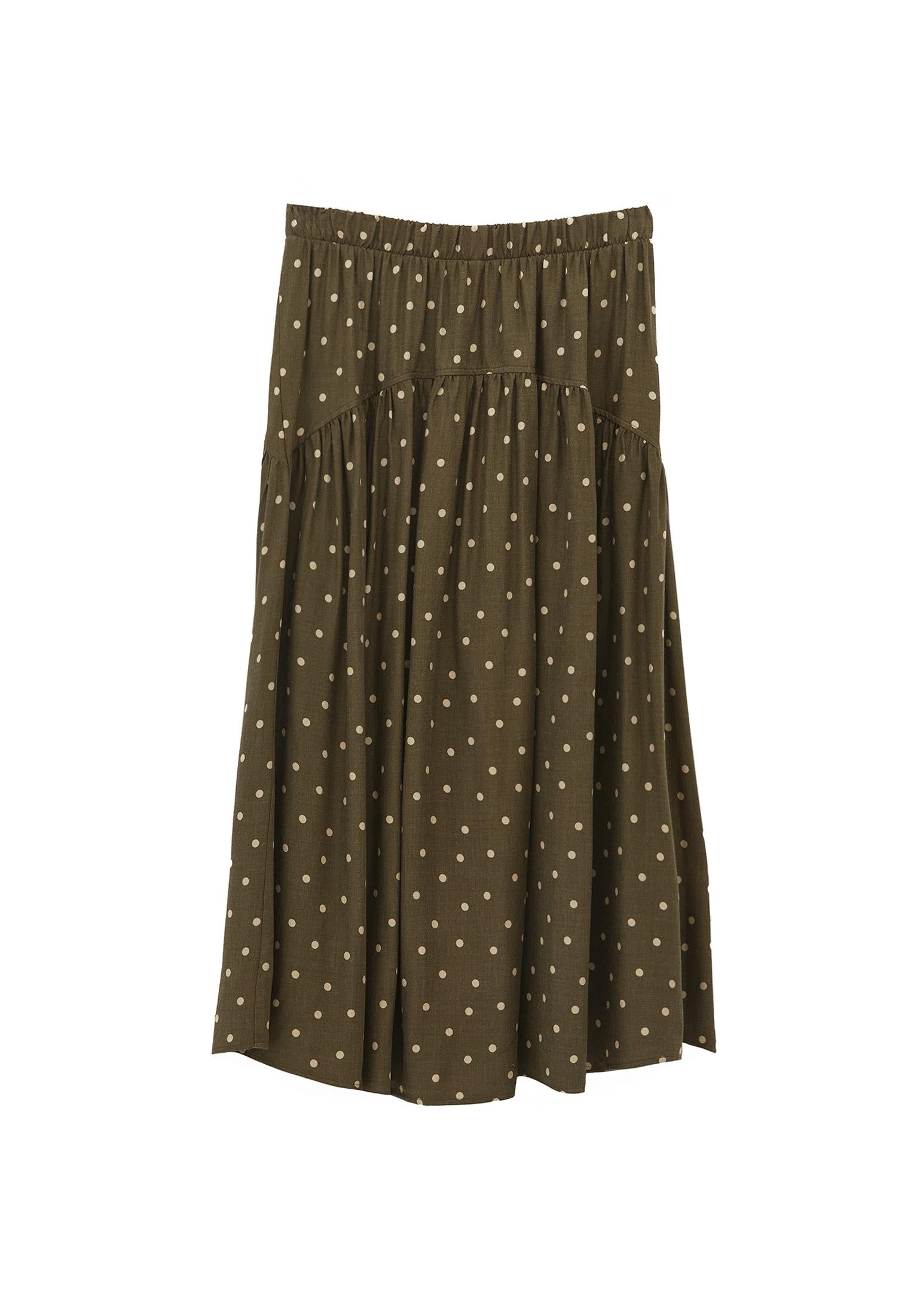 Printed Flared Midi Skirt - DOT COMB