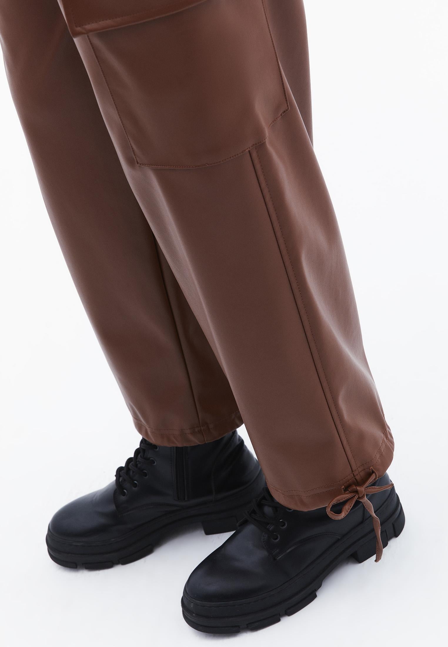Jogger High Waist Leather Pants - DOWNTOWN BROWN