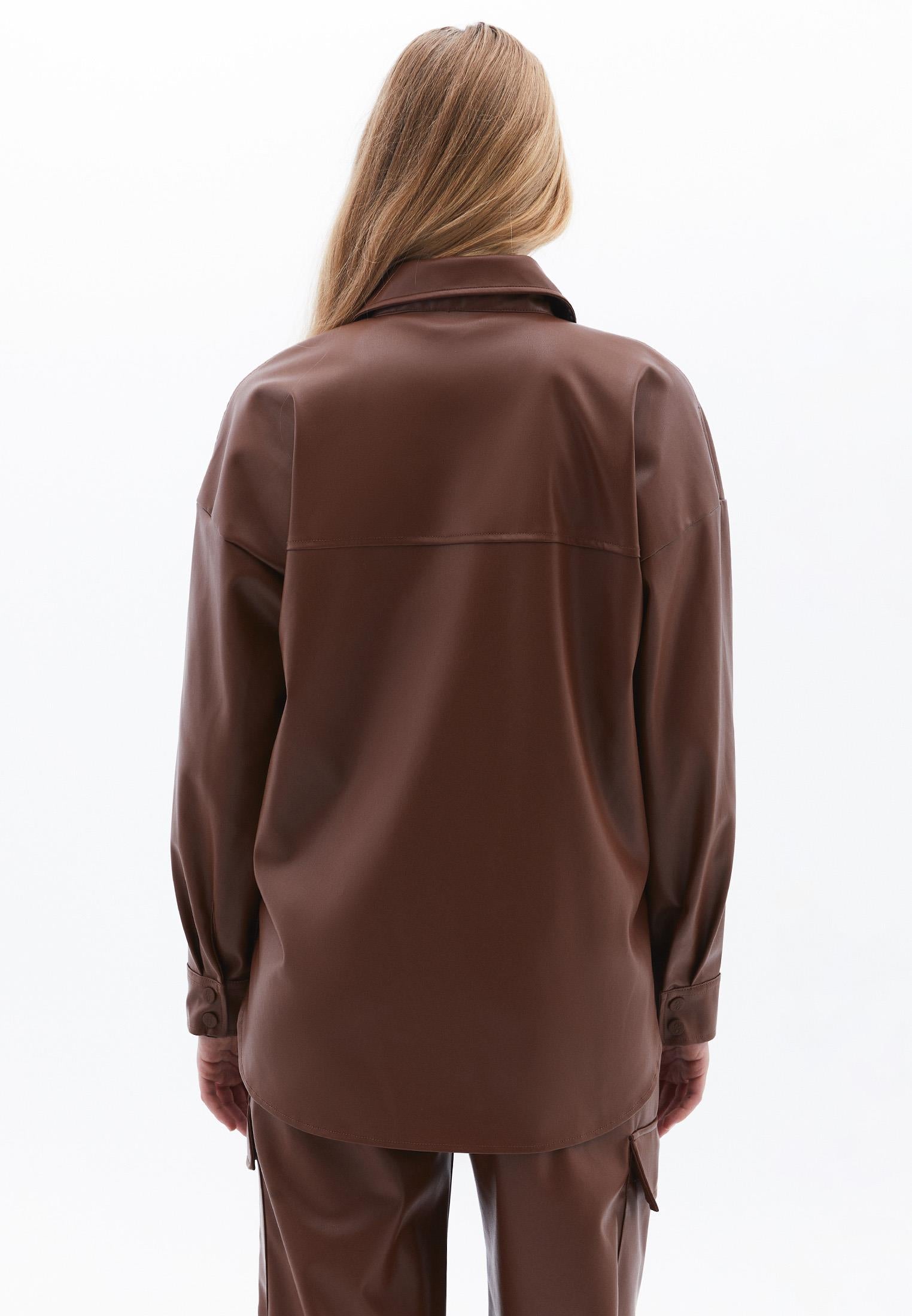 Oversize Pocket Detailed Shirt - DOWNTOWN BROWN