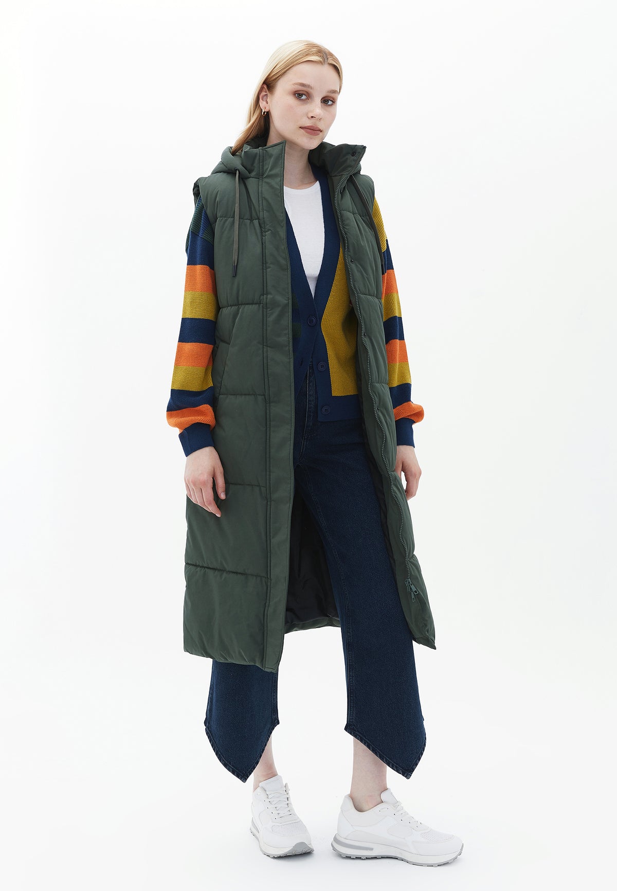 Hooded Midi Vest - DUSTY OLIVE