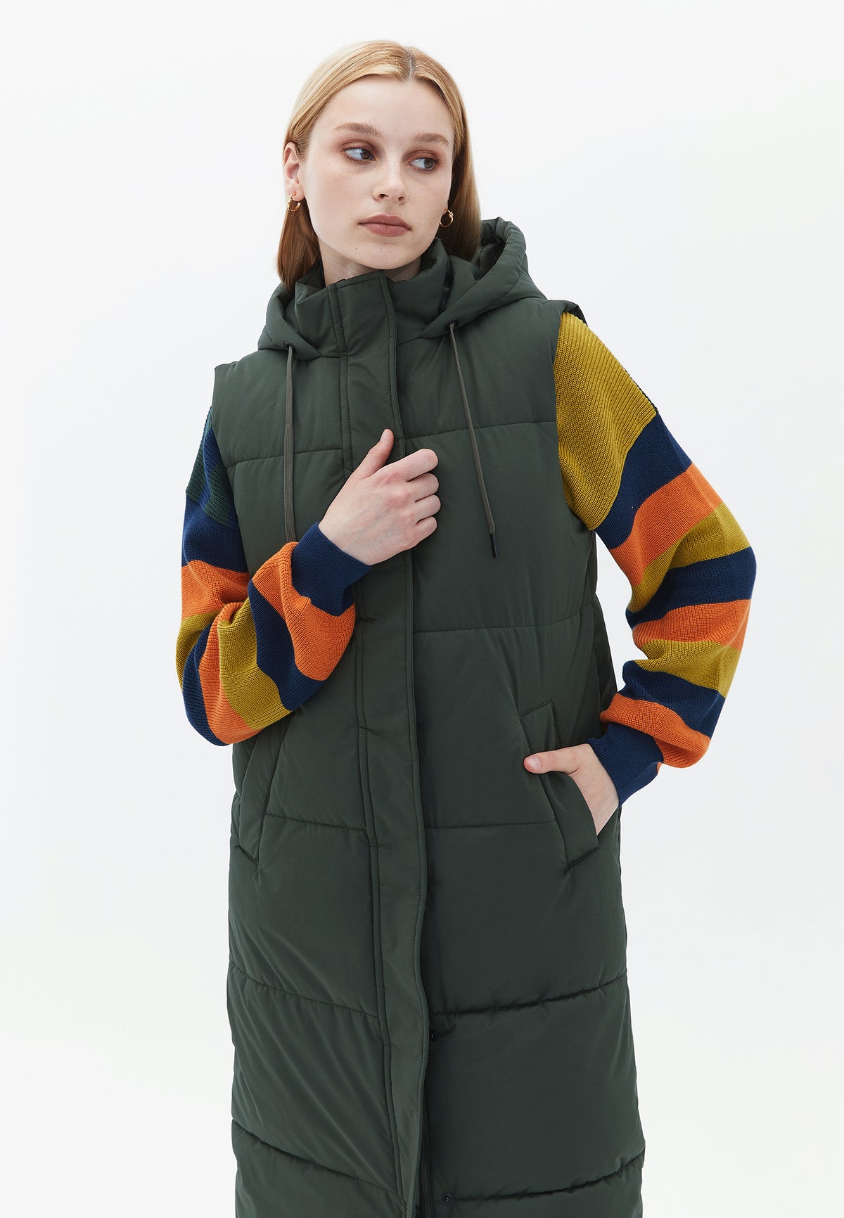 Hooded Midi Vest - DUSTY OLIVE