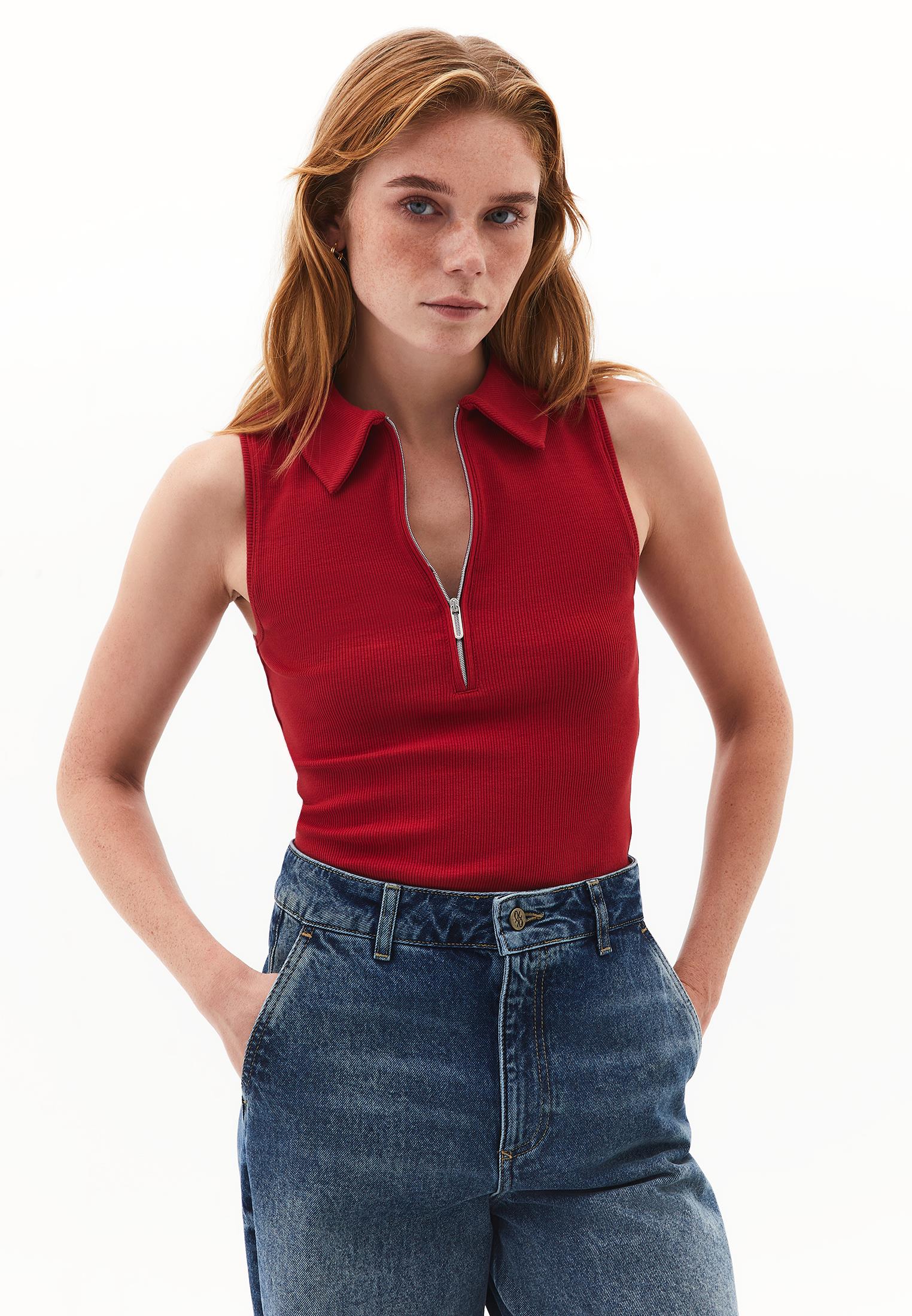 Zip Detailed Polo Collar Tank Top - EMBOLDENED