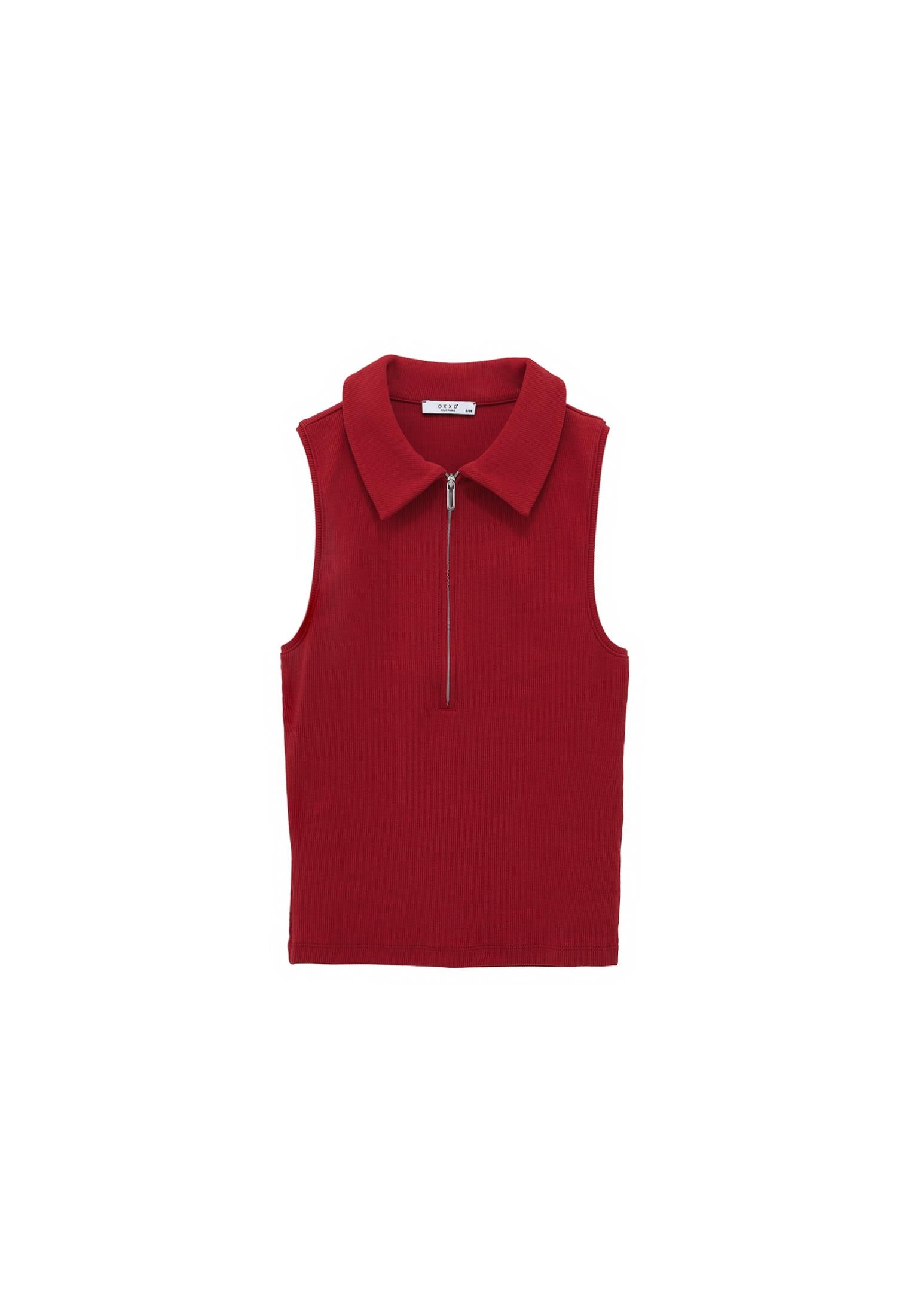 Zip Detailed Polo Collar Tank Top - EMBOLDENED