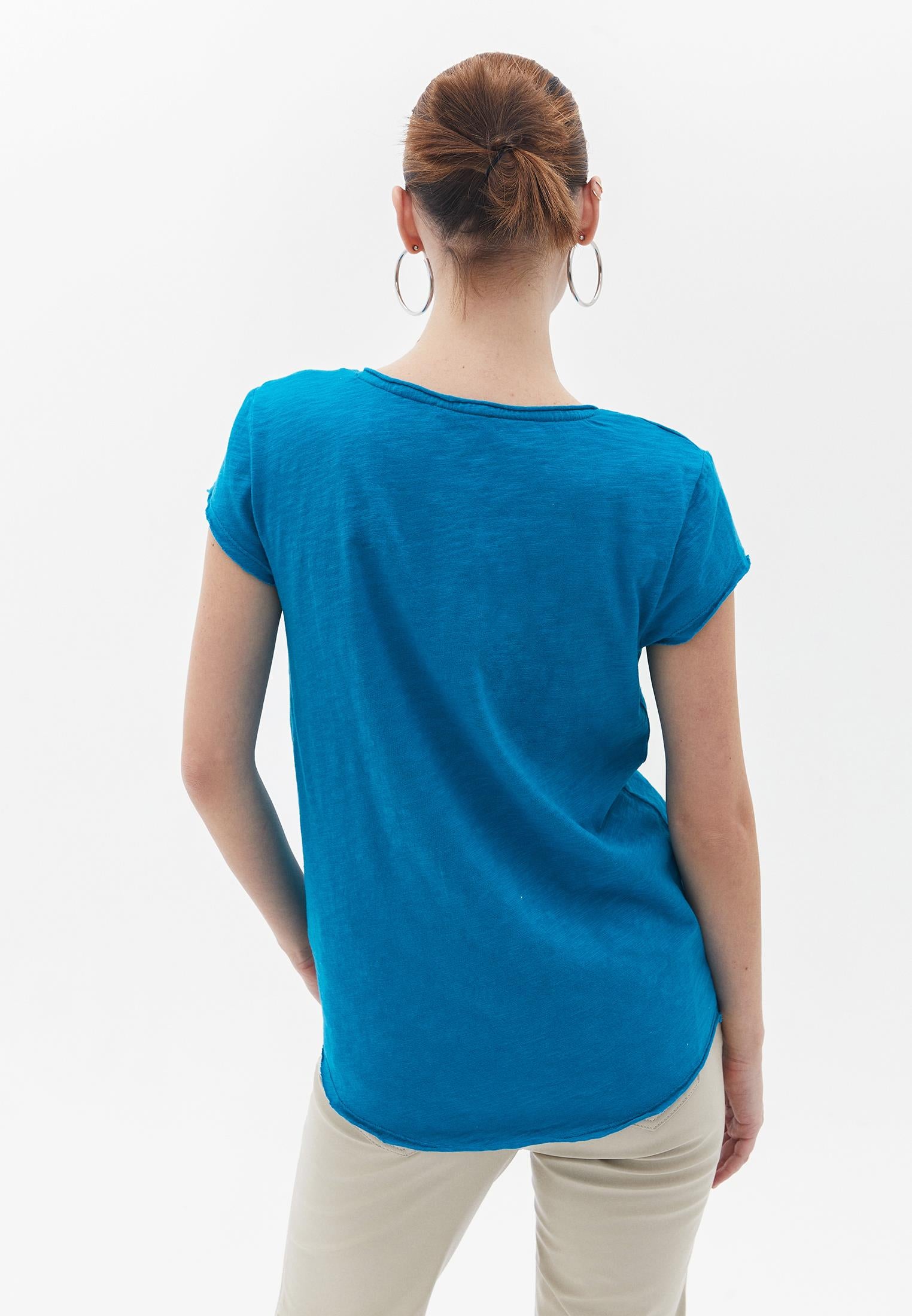 V Neck Loose T-Shirt - ENAMEL BLUE