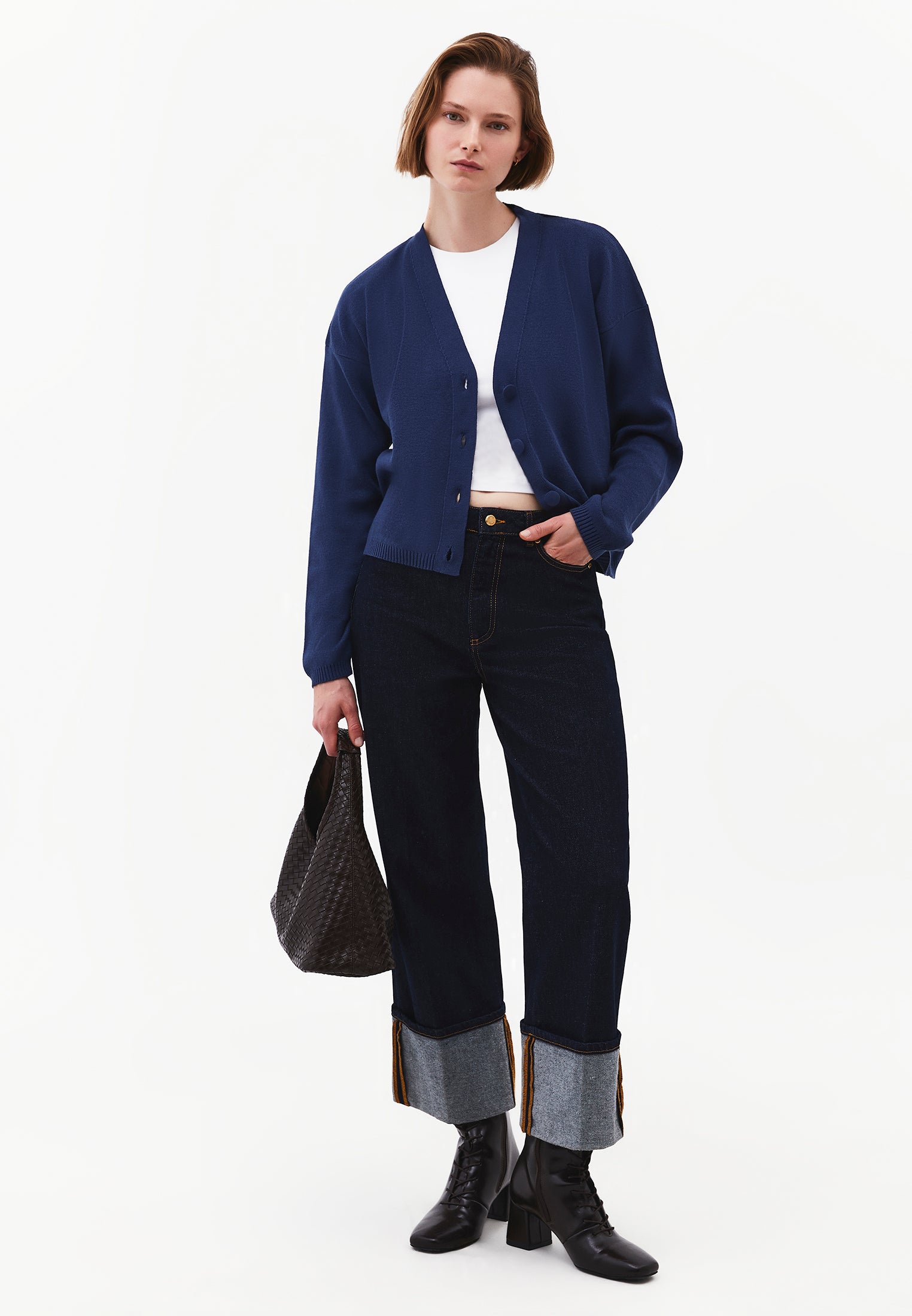 V-Neck Long Sleeve Cardigan - ENSIGN BLUE