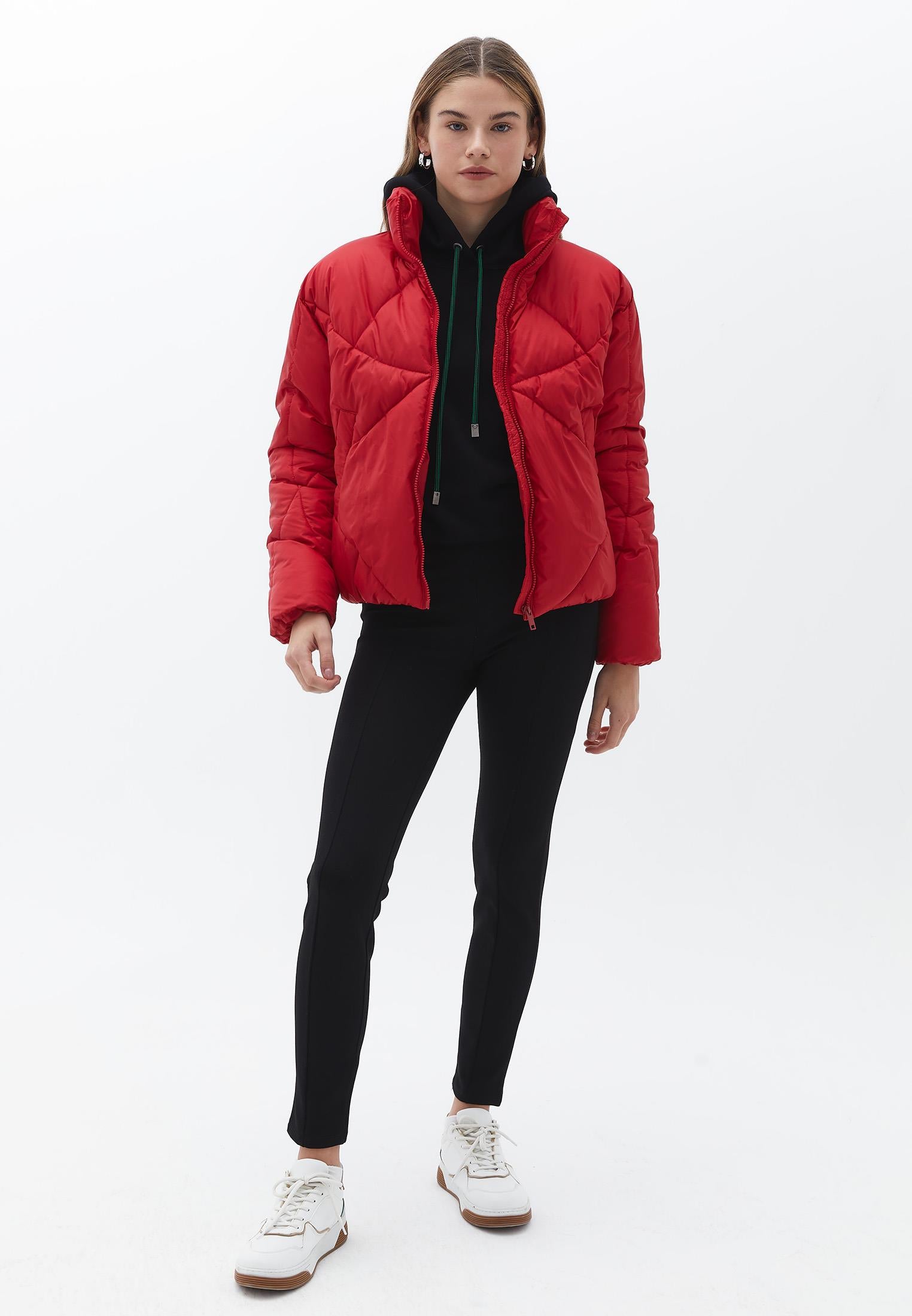 High Neck Long Sleeve Coat - EQUESTRIAN RED
