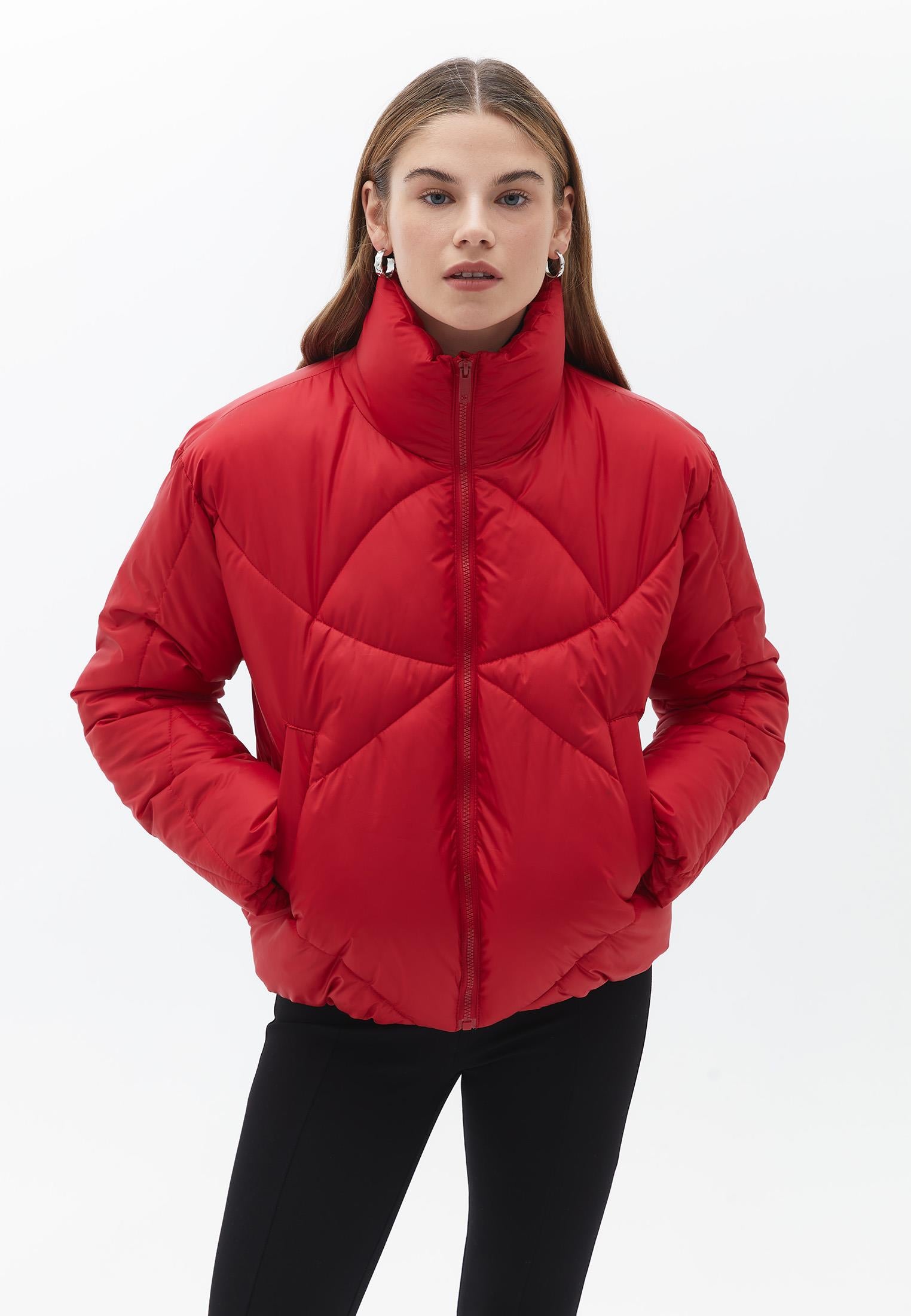 High Neck Long Sleeve Coat - EQUESTRIAN RED