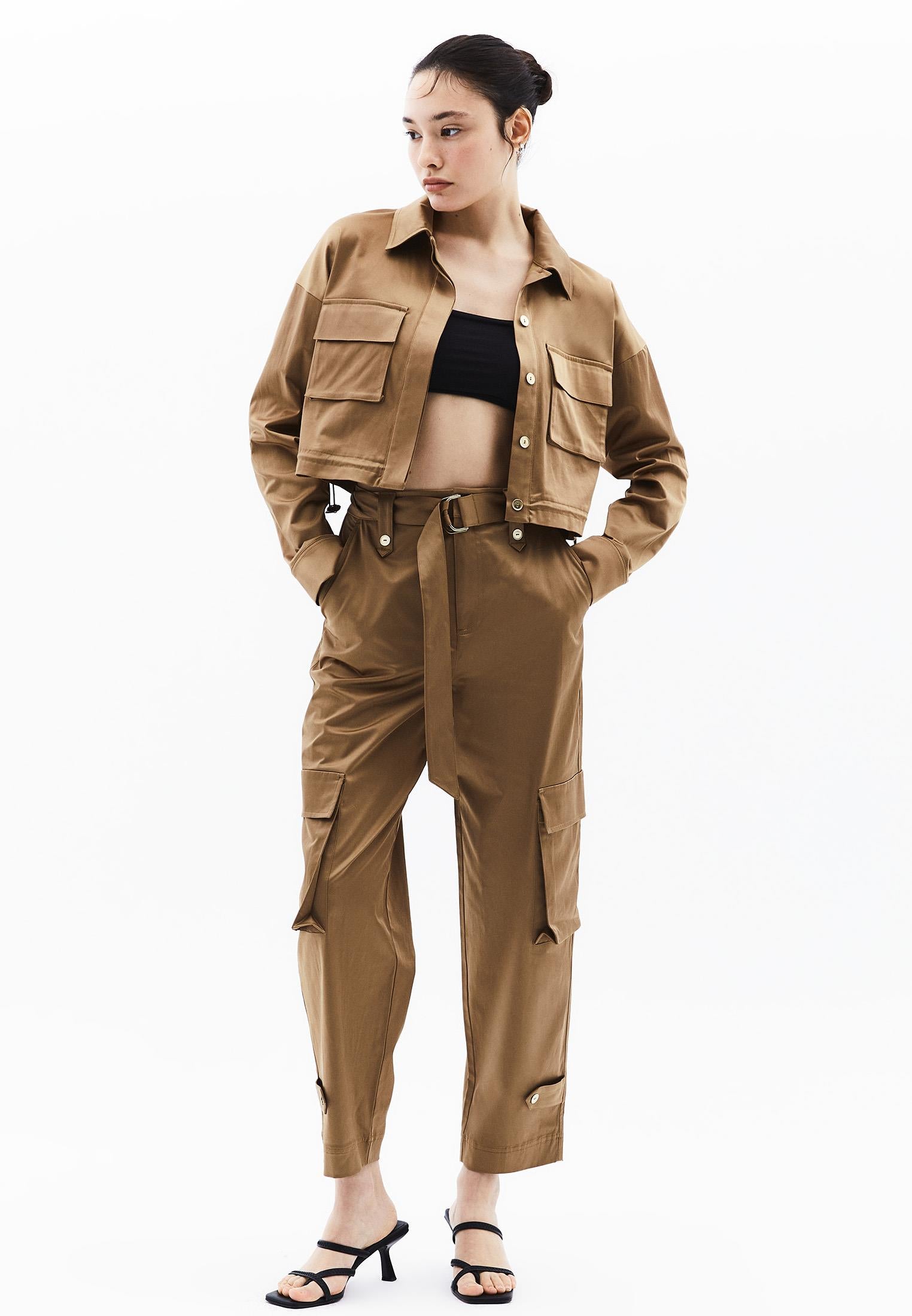 Women Pants High Waist Carrot Fit Belt Detailed - ERMINE