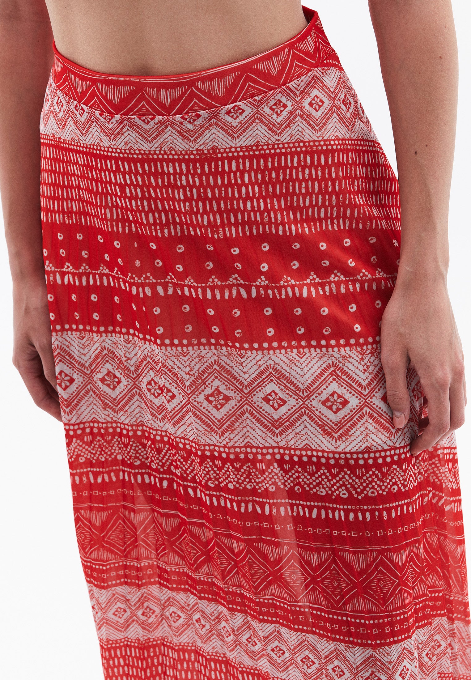 Pleated Printed Long Flared Skirt - ETHNIC COMB