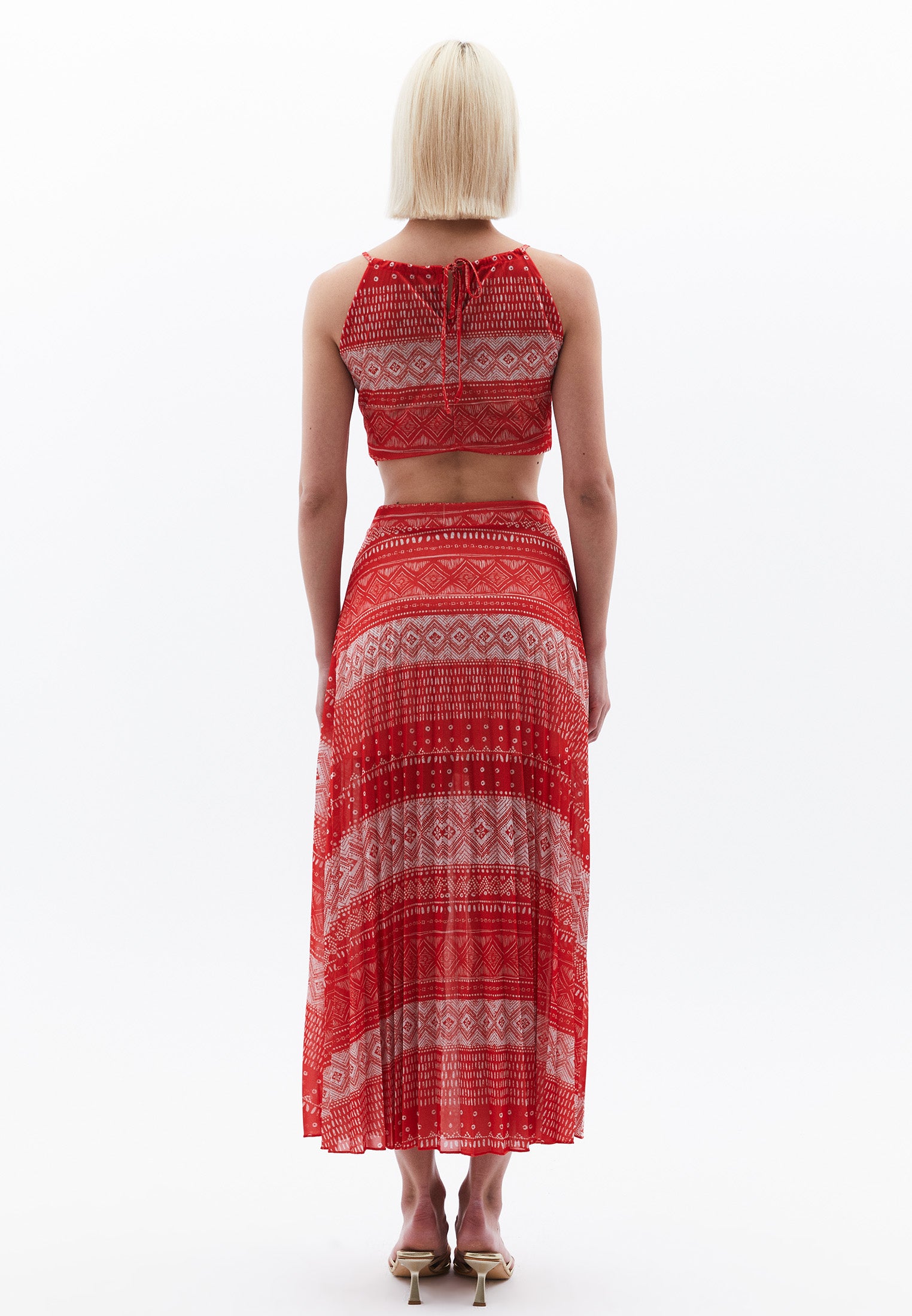 Pleated Printed Long Flared Skirt - ETHNIC COMB