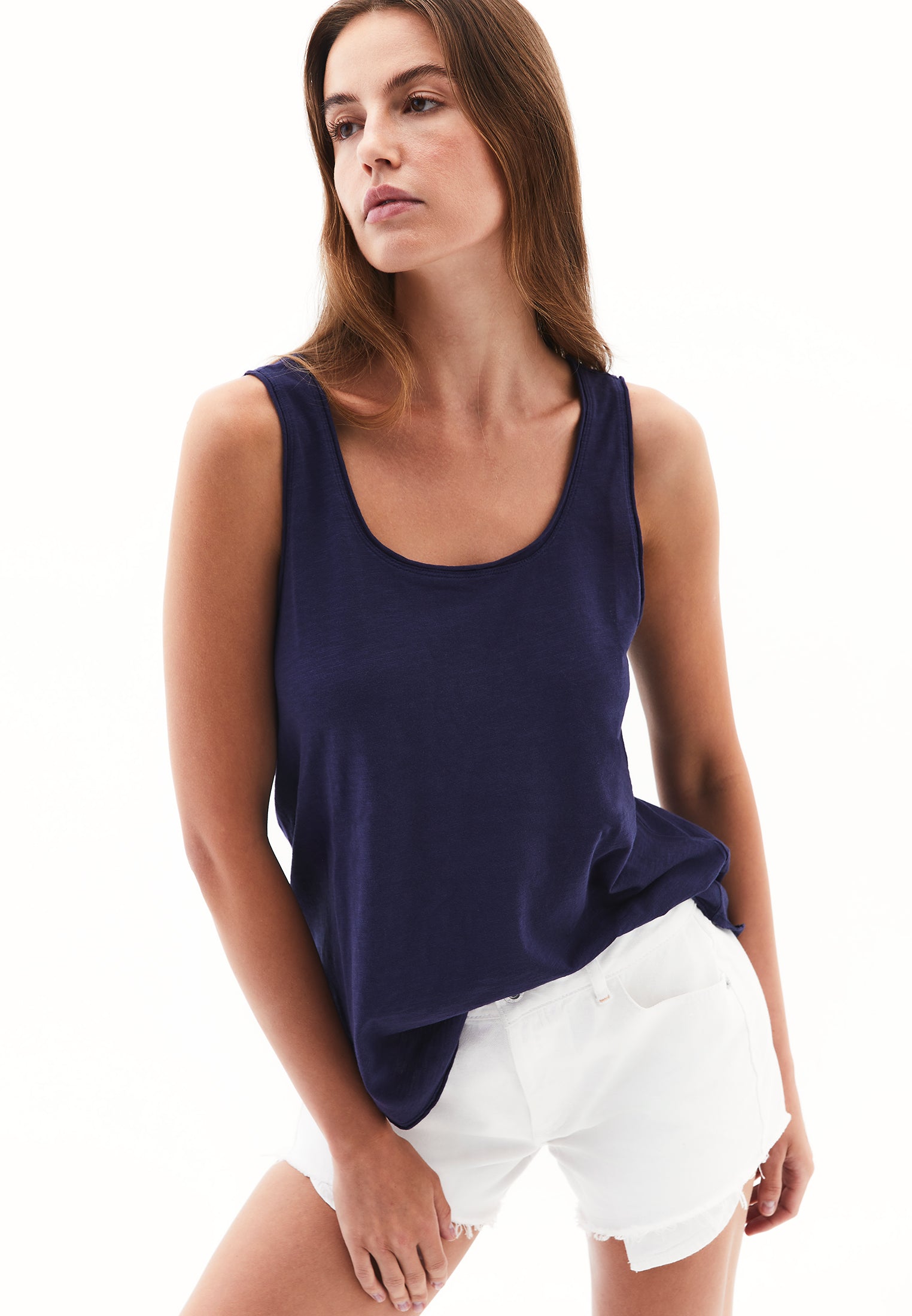 U Neck Sleeveless Tank Top - EVENING BLUE