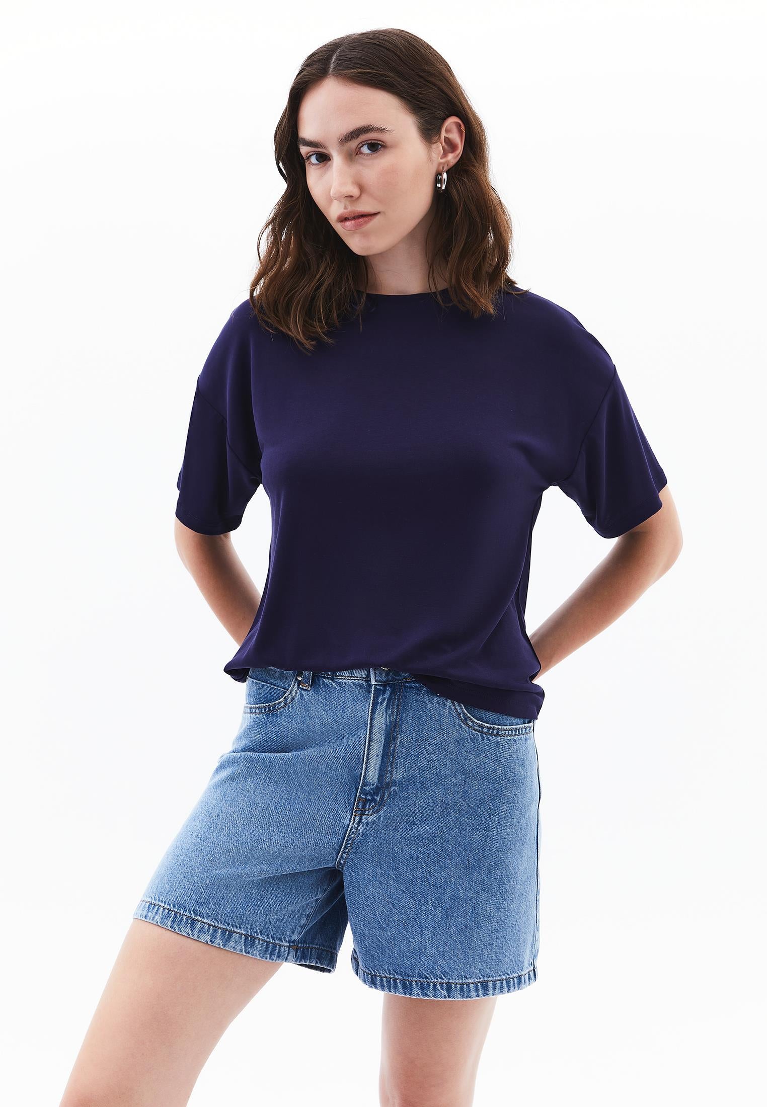 Crew Neck Short Sleeve T-Shirt - EVENING BLUE