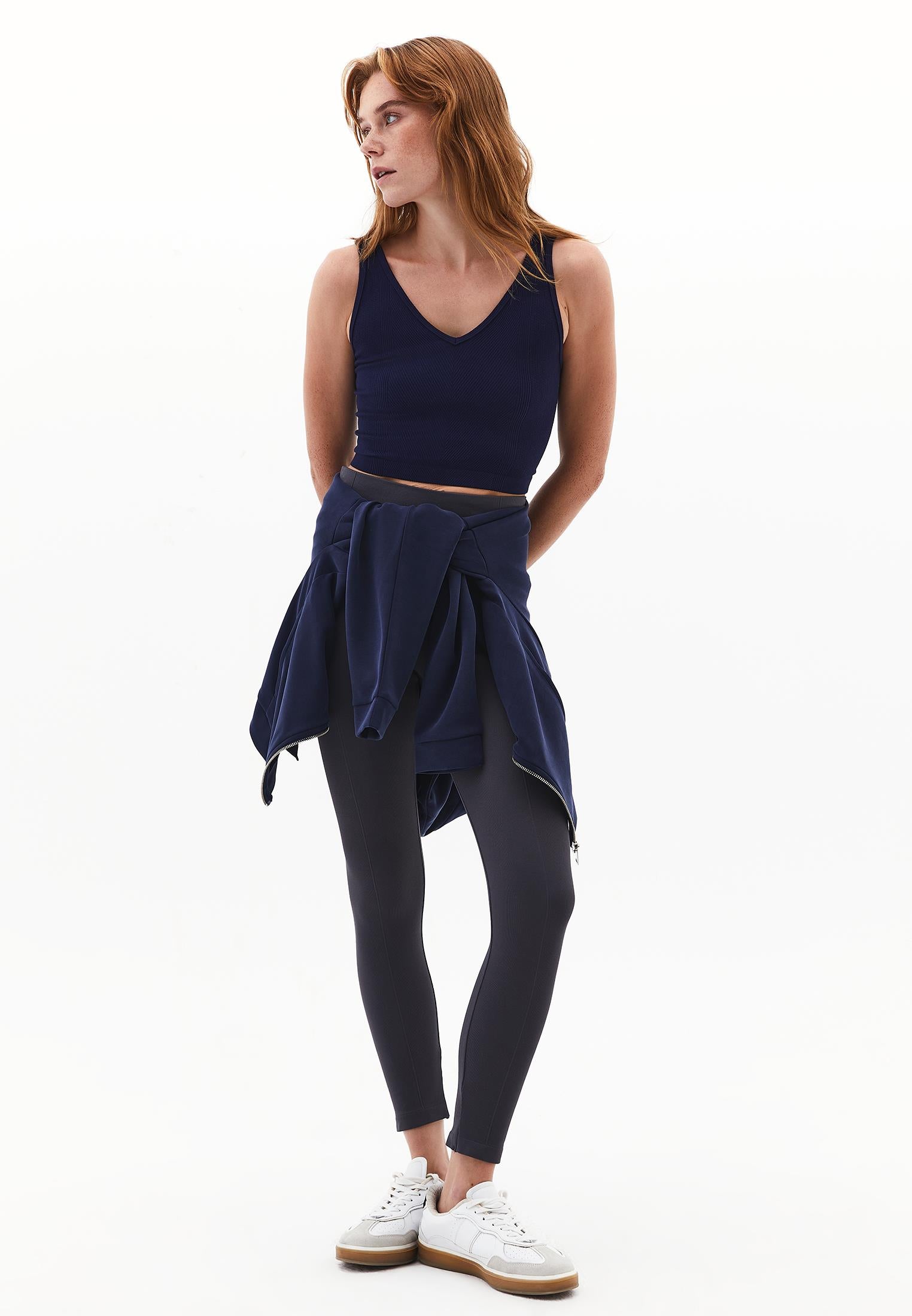 V Neck Bodycon Tank Top - EVENING BLUE