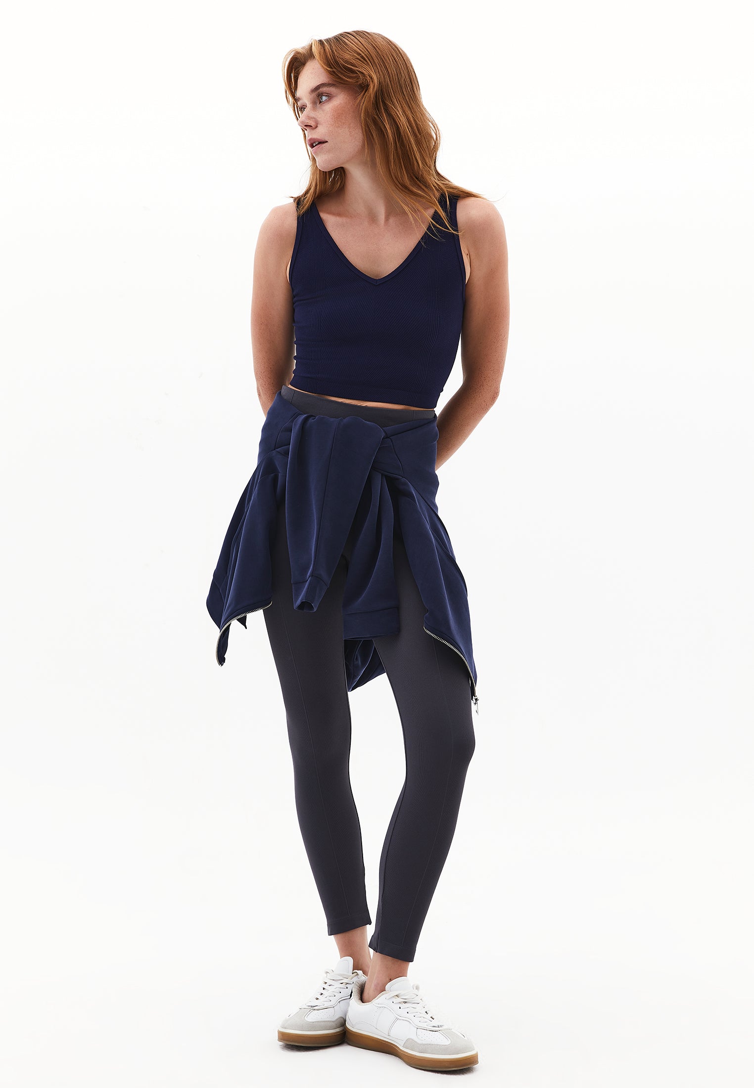 V Neck Bodycon Tank Top - EVENING BLUE