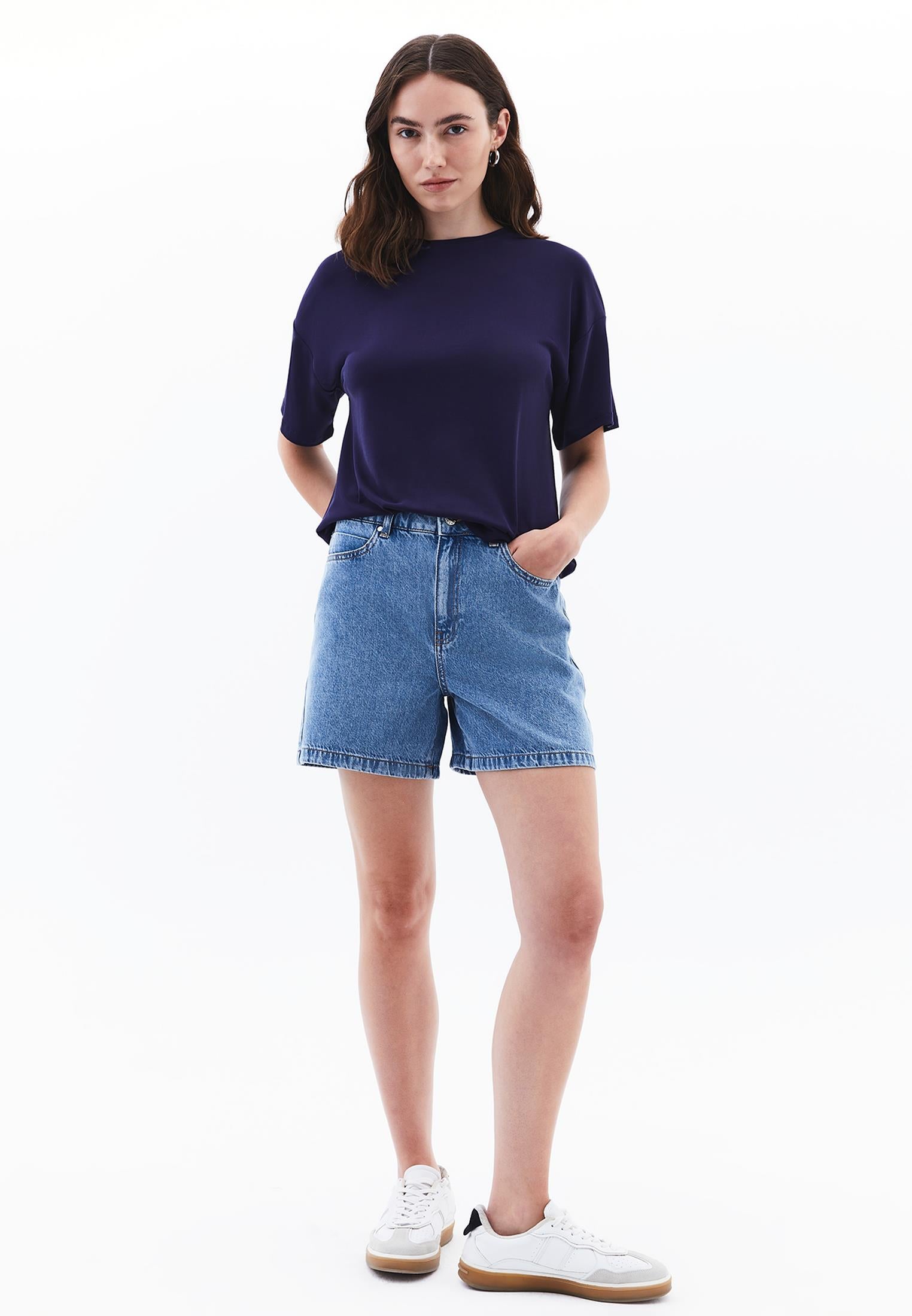Crew Neck Short Sleeve T-Shirt - EVENING BLUE