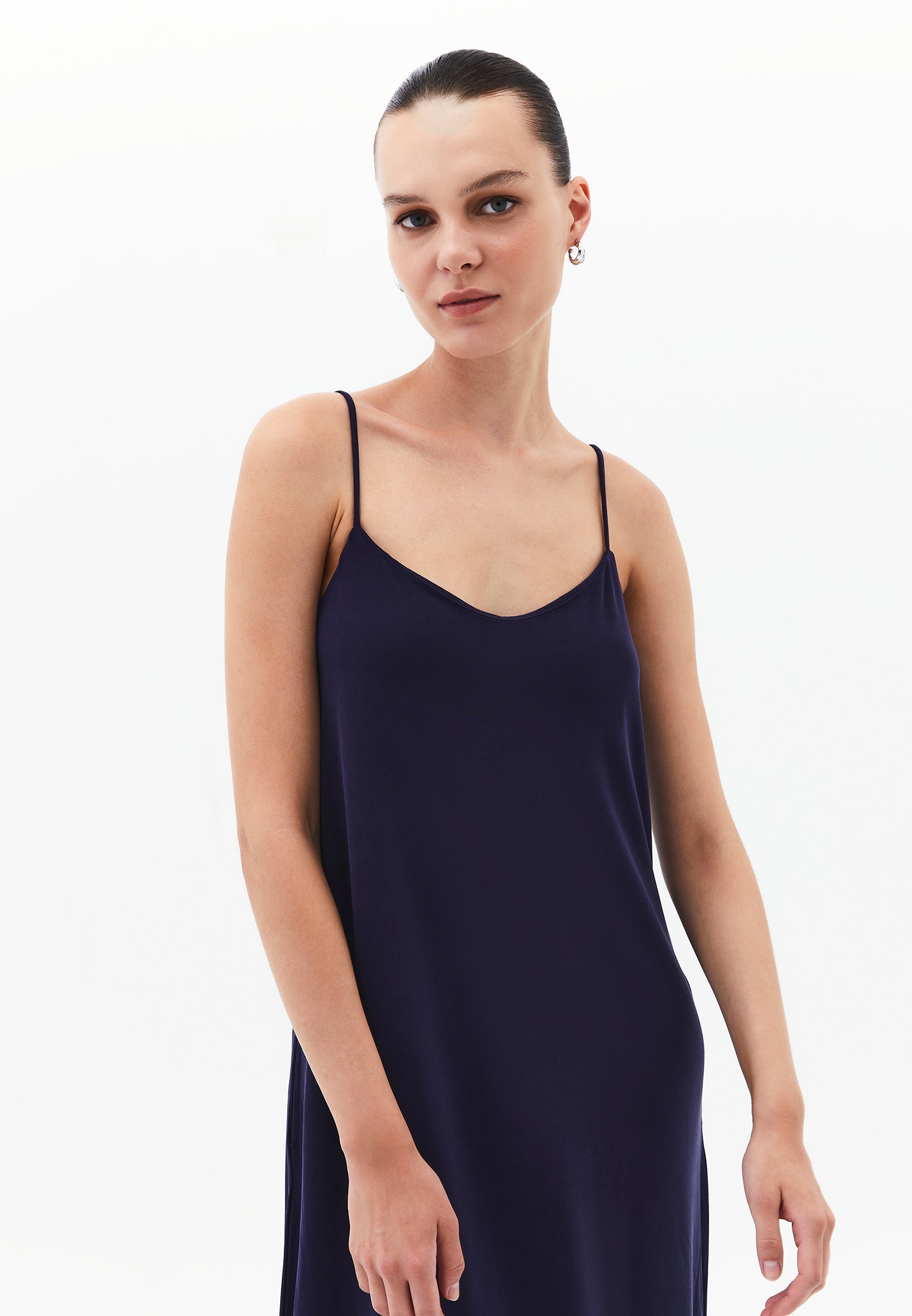 V Neck Sleeveless Midi Dress - EVENING BLUE