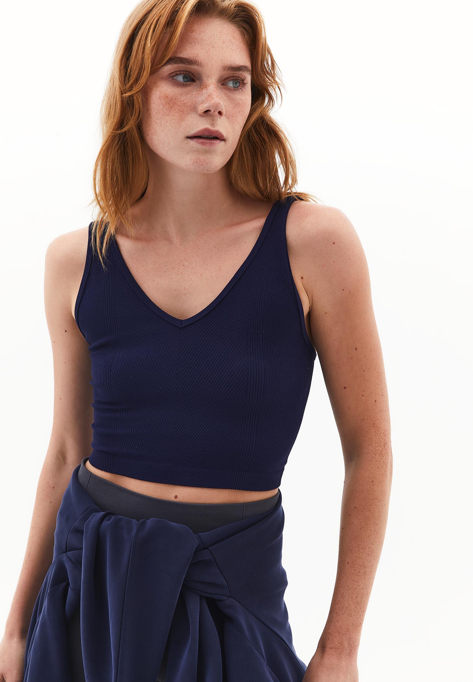 V Neck Bodycon Tank Top - EVENING BLUE