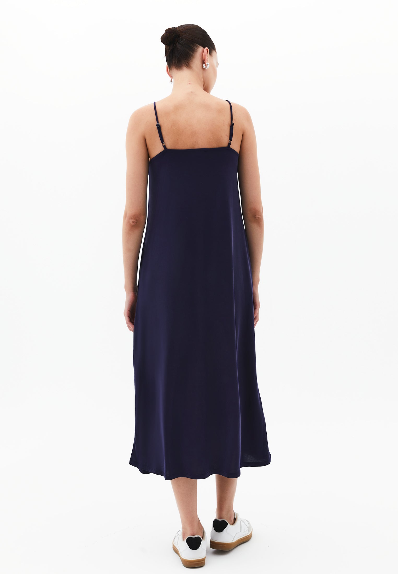 V Neck Sleeveless Midi Dress - EVENING BLUE