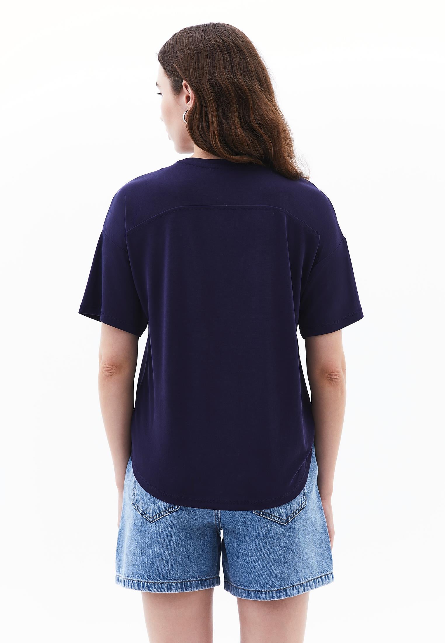 Crew Neck Short Sleeve T-Shirt - EVENING BLUE