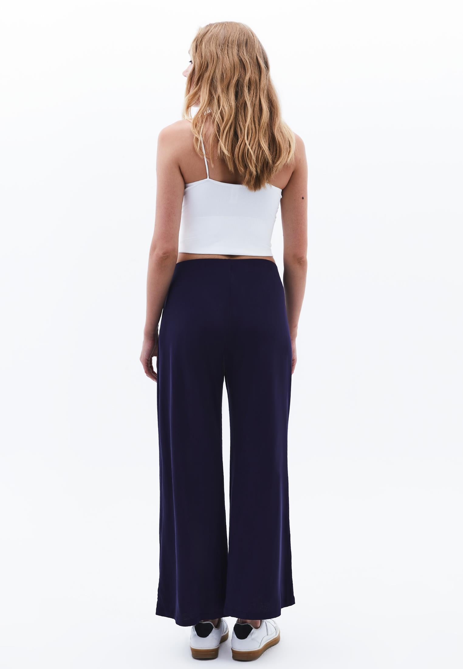 Wide Leg Regular Waist Trousers - EVENING BLUE