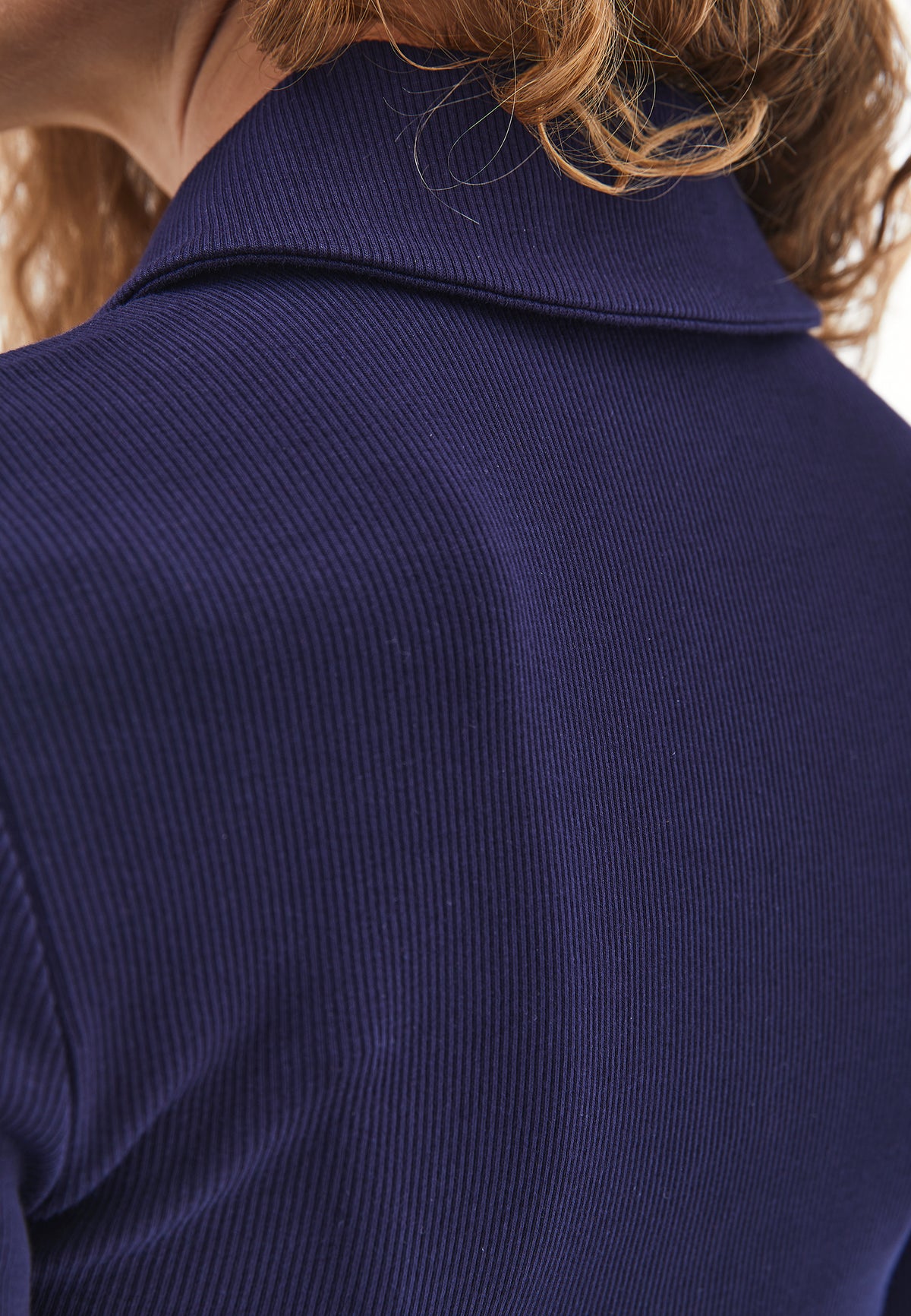 Polo Collar Long Sleeve T-Shirt With Zipper Detail - EVENING BLUE