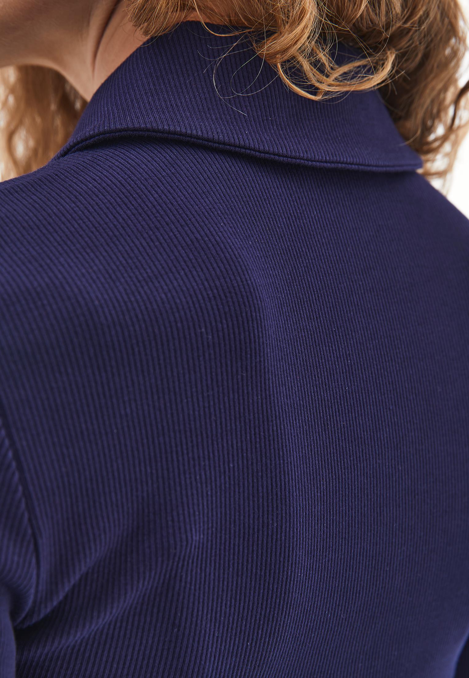 Polo Collar Long Sleeve T-Shirt With Zipper Detail - EVENING BLUE