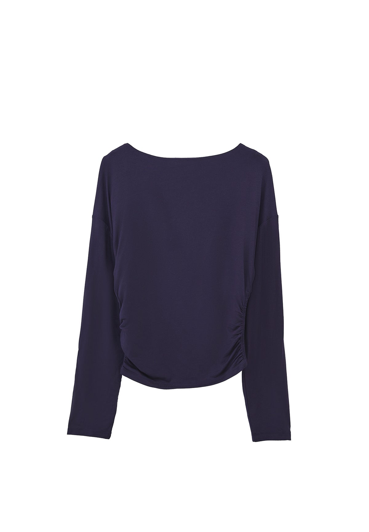 Boat Neck Long Sleeve T-Shirt - EVENING BLUE