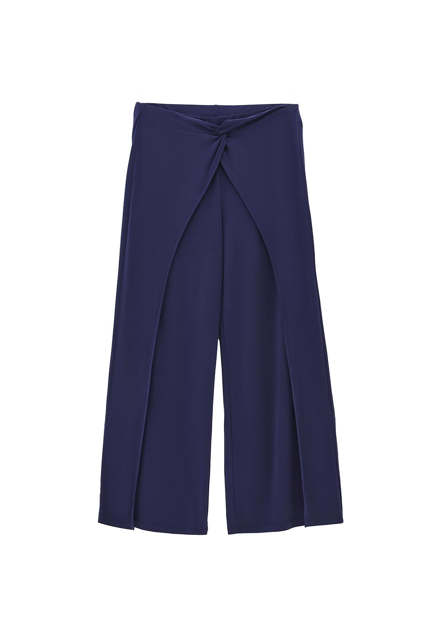 Wide Leg Regular Waist Elastic Waistband Pants - EVENING BLUE