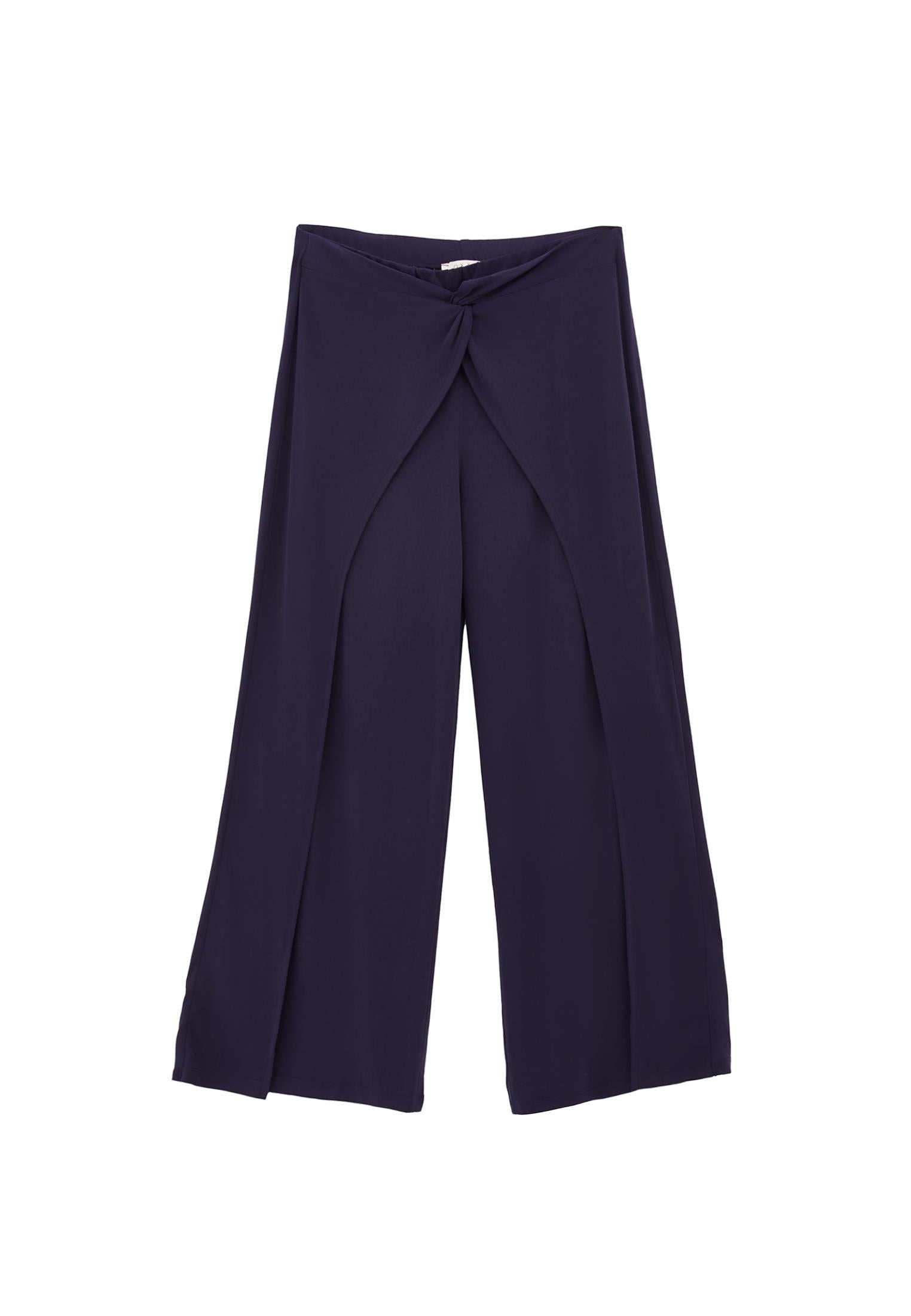 Wide Leg Regular Waist Trousers - EVENING BLUE