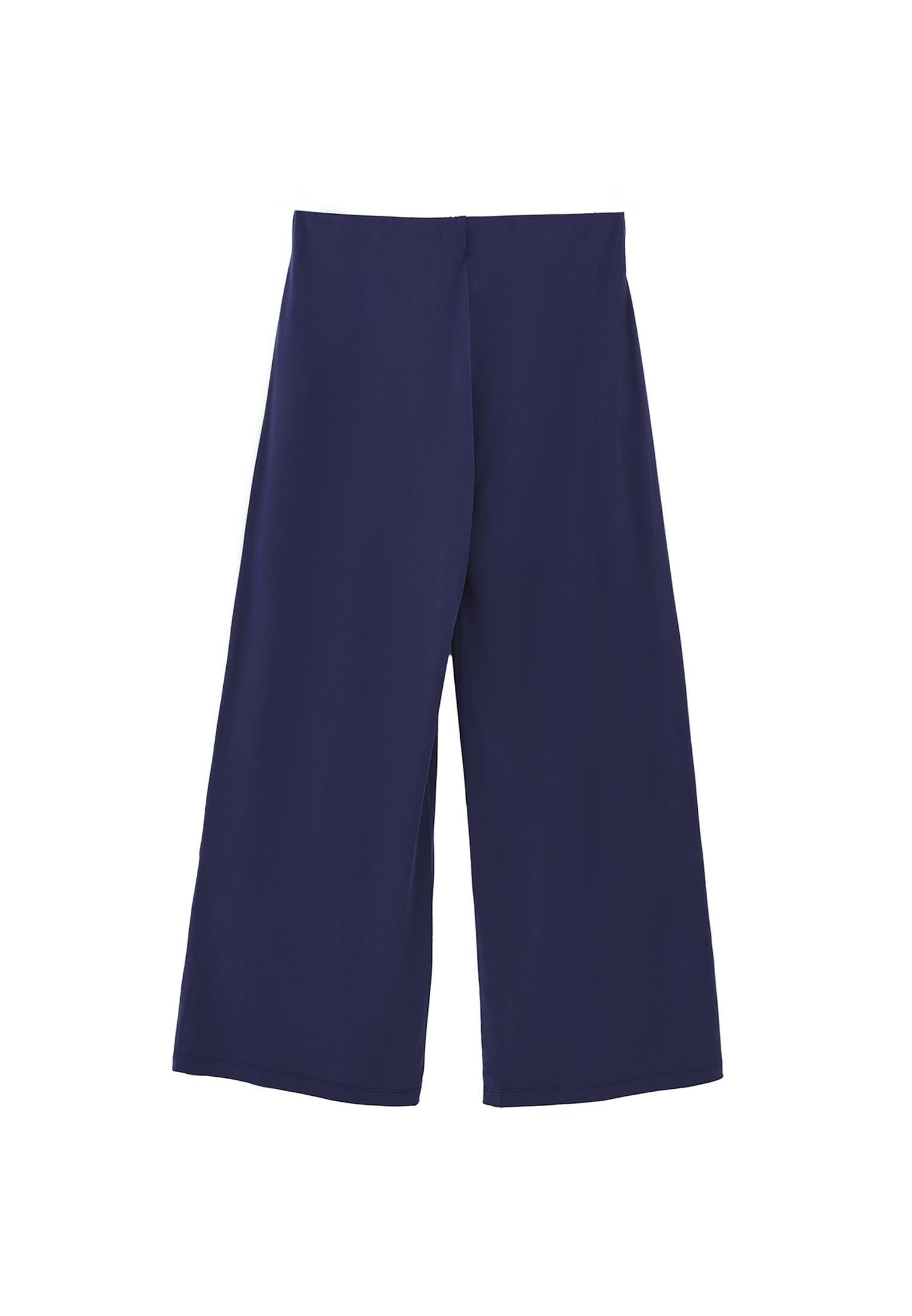 Wide Leg Regular Waist Elastic Waistband Pants - EVENING BLUE