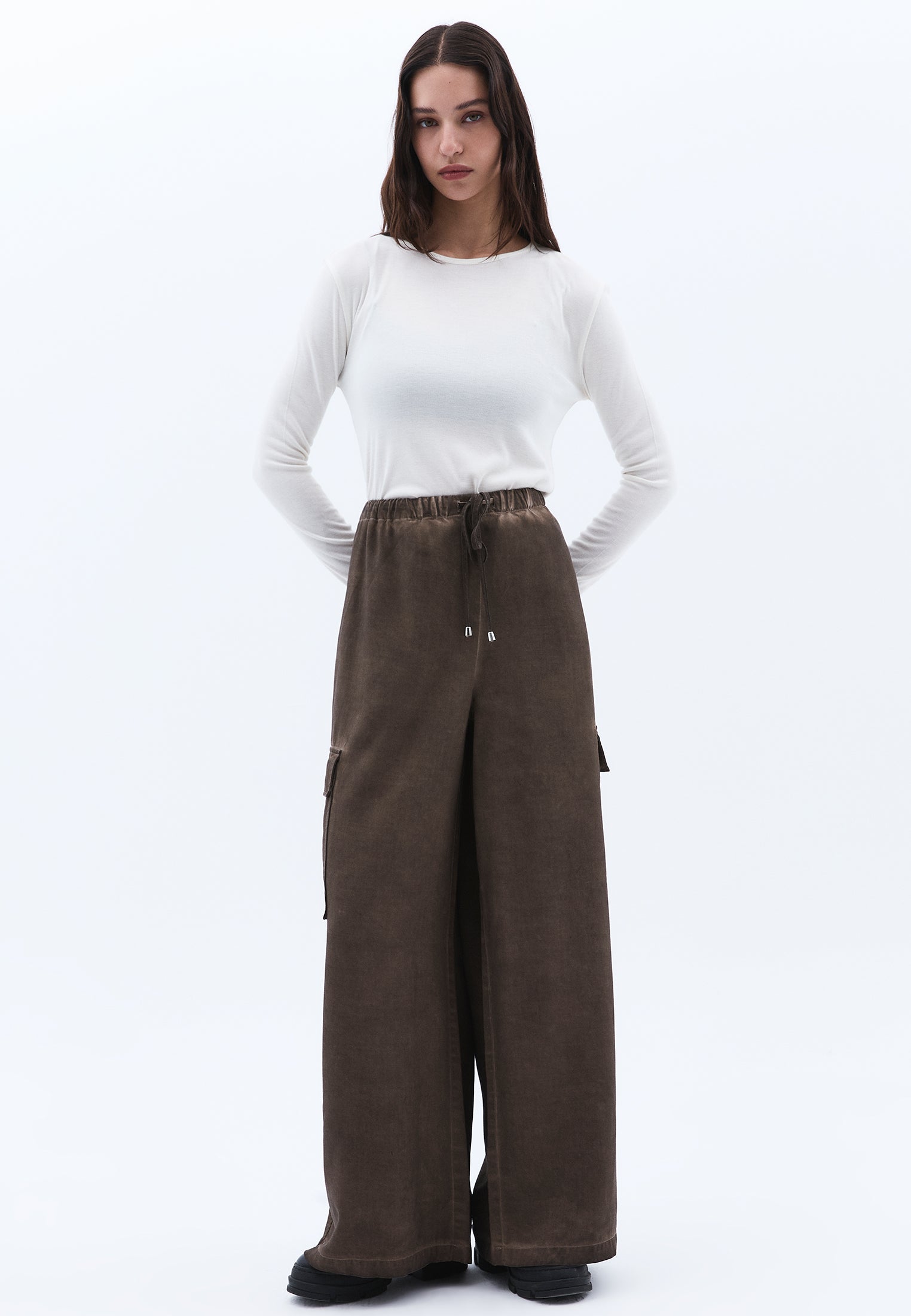 Tie Waist Wide Leg Pants - FALCON