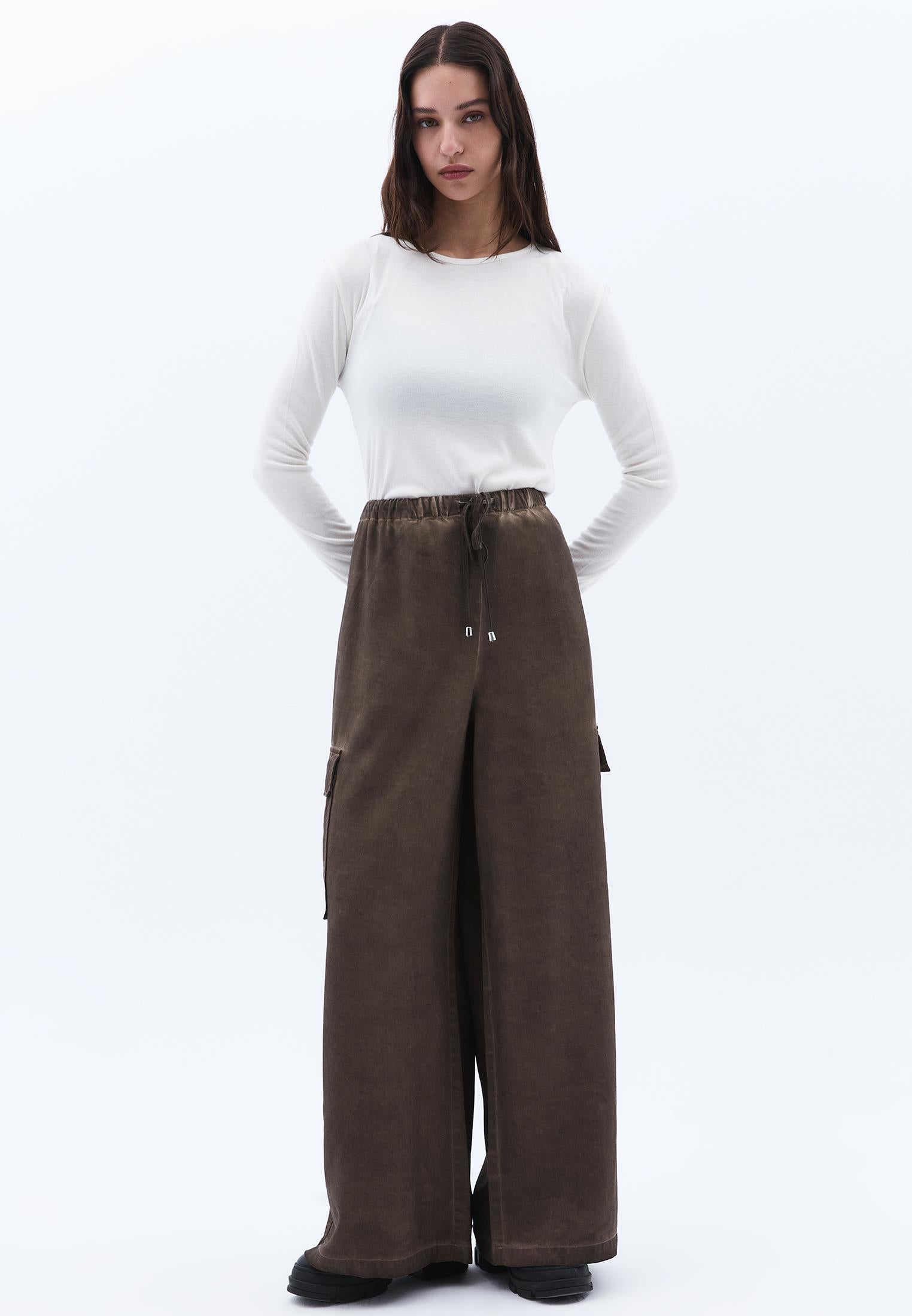 Tie Waist Wide Leg Pants - FALCON