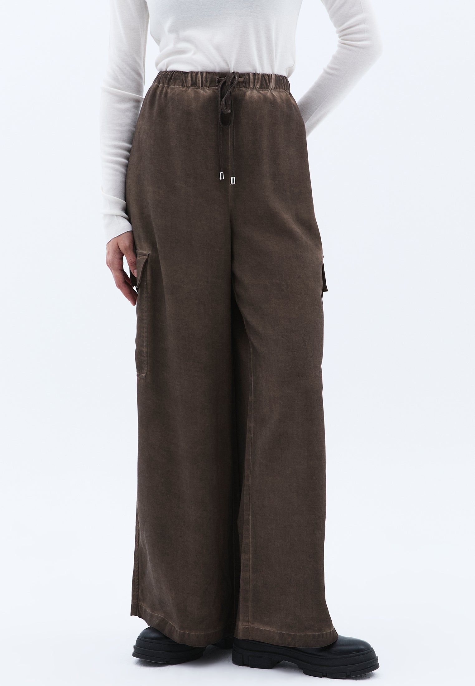 Tie Waist Wide Leg Pants - FALCON
