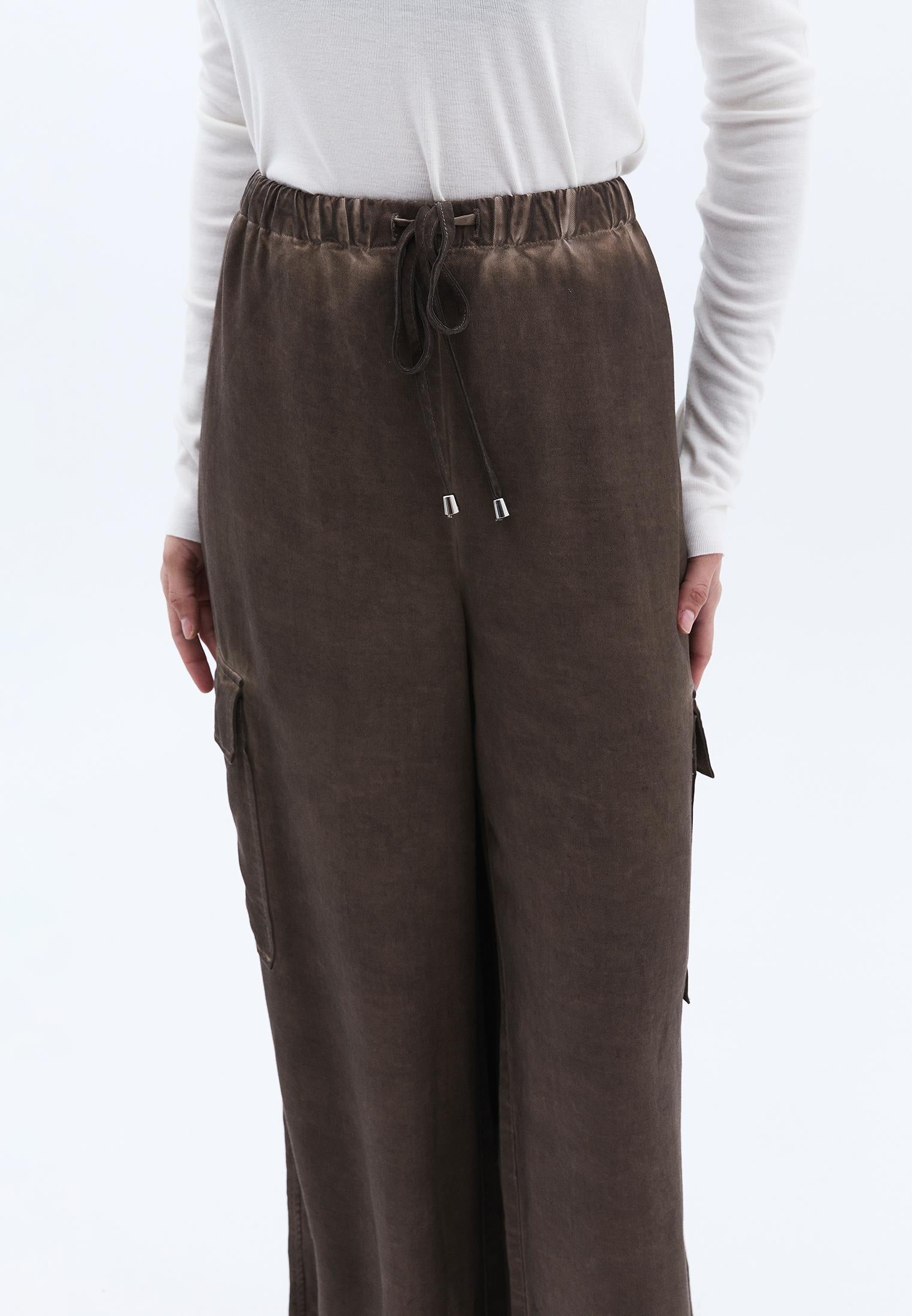 Tie Waist Wide Leg Pants - FALCON