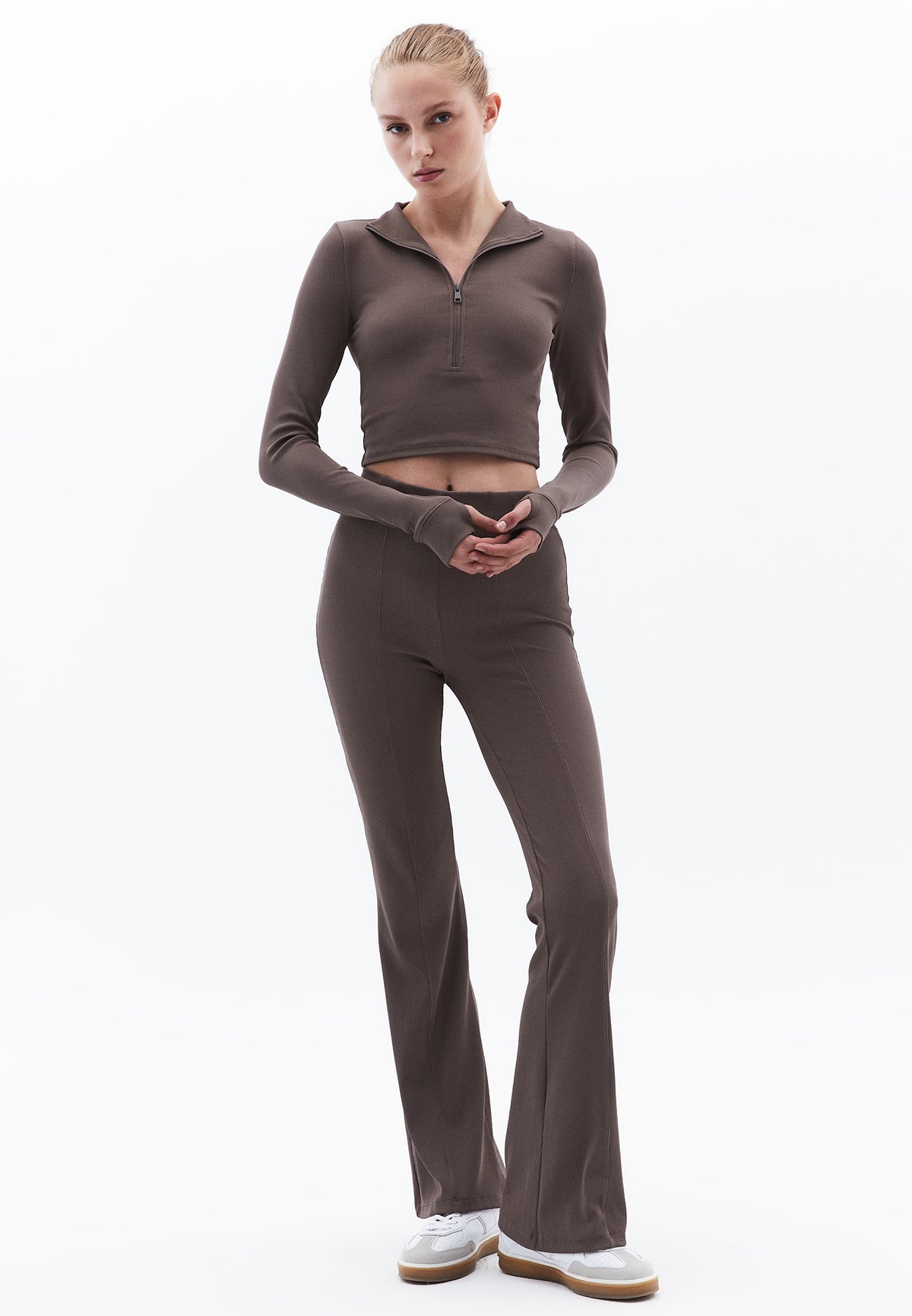 High Neck Long Sleeve Cropped T-Shirt - FALCON
