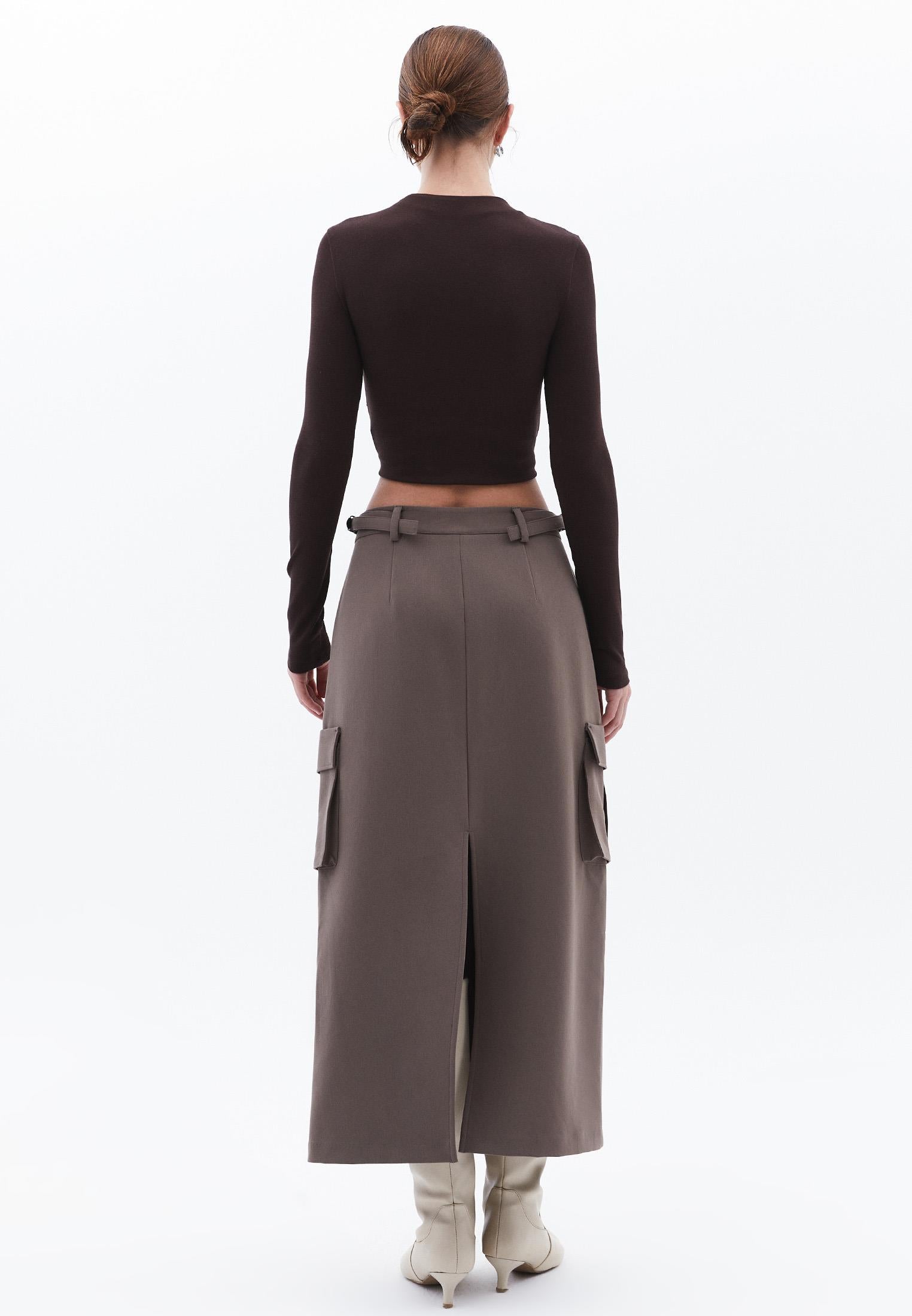 Long Slim High Waist Skirt With Pocket Details - FALCON