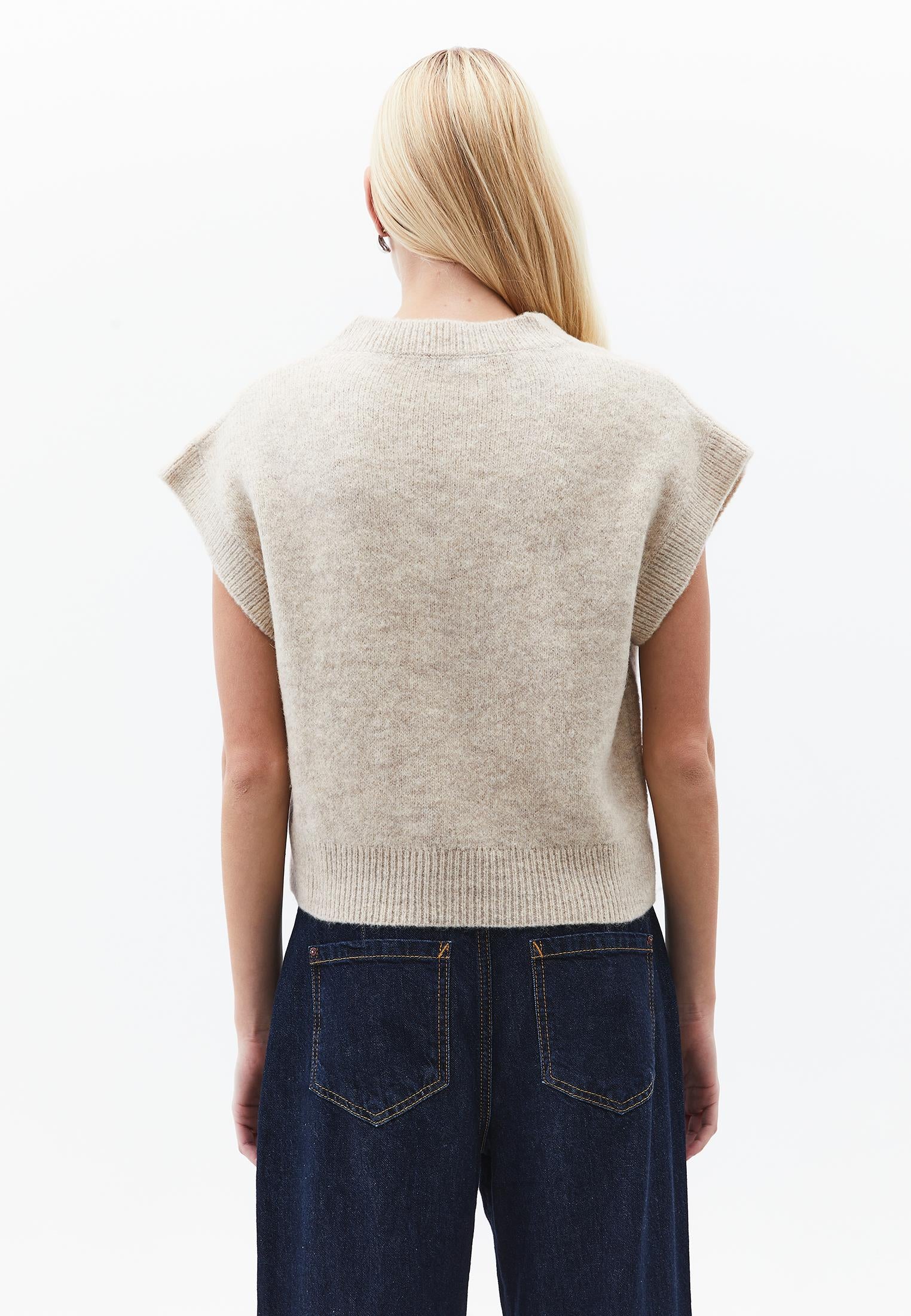V Neck Short Comfortable Knit Vest - FEATHER GRAY MELANGE
