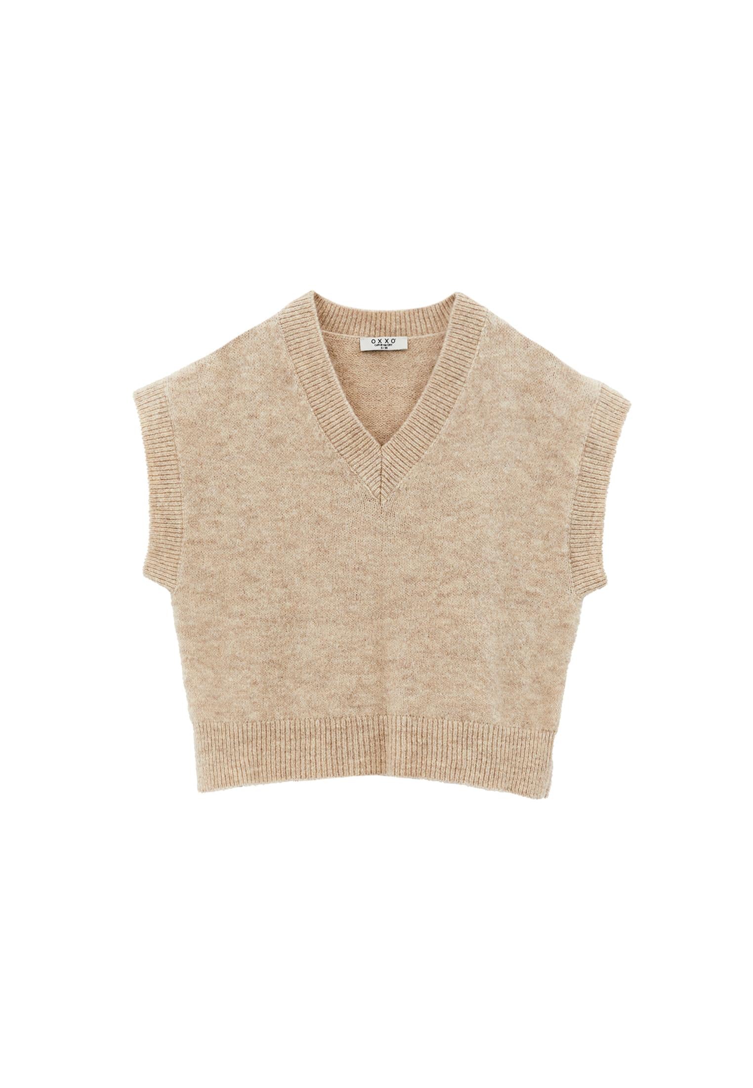 V Neck Short Comfortable Knit Vest - FEATHER GRAY MELANGE